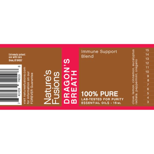 Nature's Fusions Dragon's Breath support essential oil blend label "100% pure — Lab-tested"