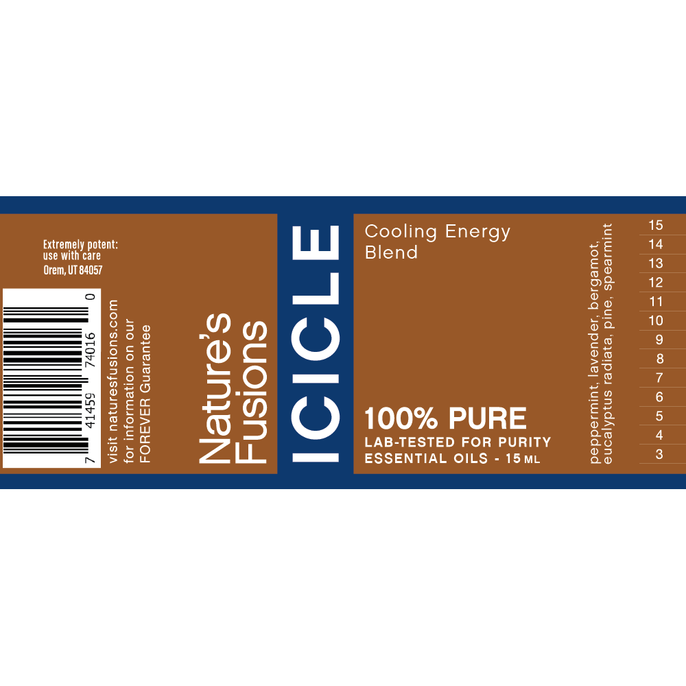 Nature's Fusions Icicle cooling energy essential oil blend label "100% pure — Lab-tested"