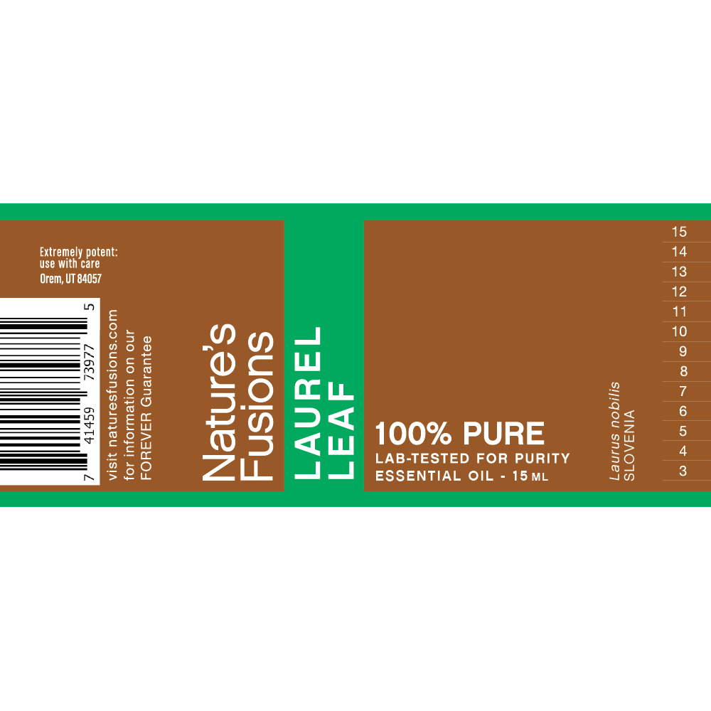 Nature's Fusions lab-tested 100% pure laurel leaf essential oil label