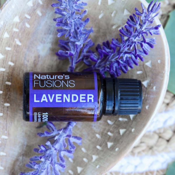 Nature's Fusions lavender essential oil with flowers