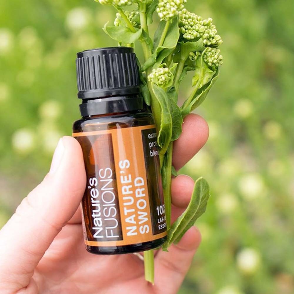 Nature's Sword essential oil with plant life
