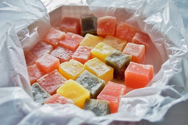 pieces of Turkish Delight in assorted colors