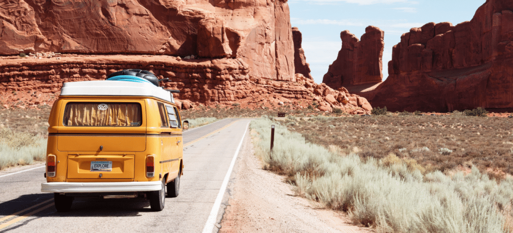 van driving down road