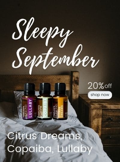 Rustic bedroom background, "Sleepy September | 20% off Citrus Dreams, Copaiba, Lullaby"