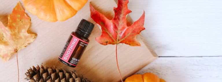 bottle of Soothing blend with fall decorations