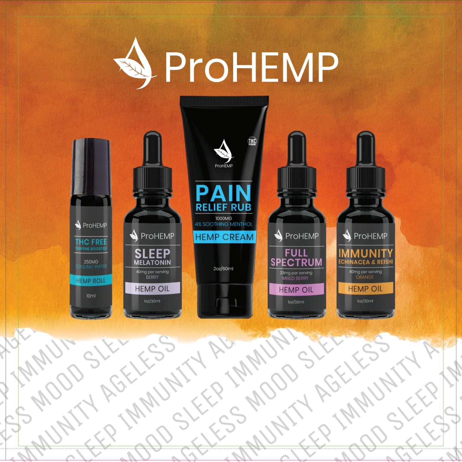 ProHEMP products | Cooling topical, Sleep Melatonin, Pain Relief Rub, Full Spectrum, Immunity