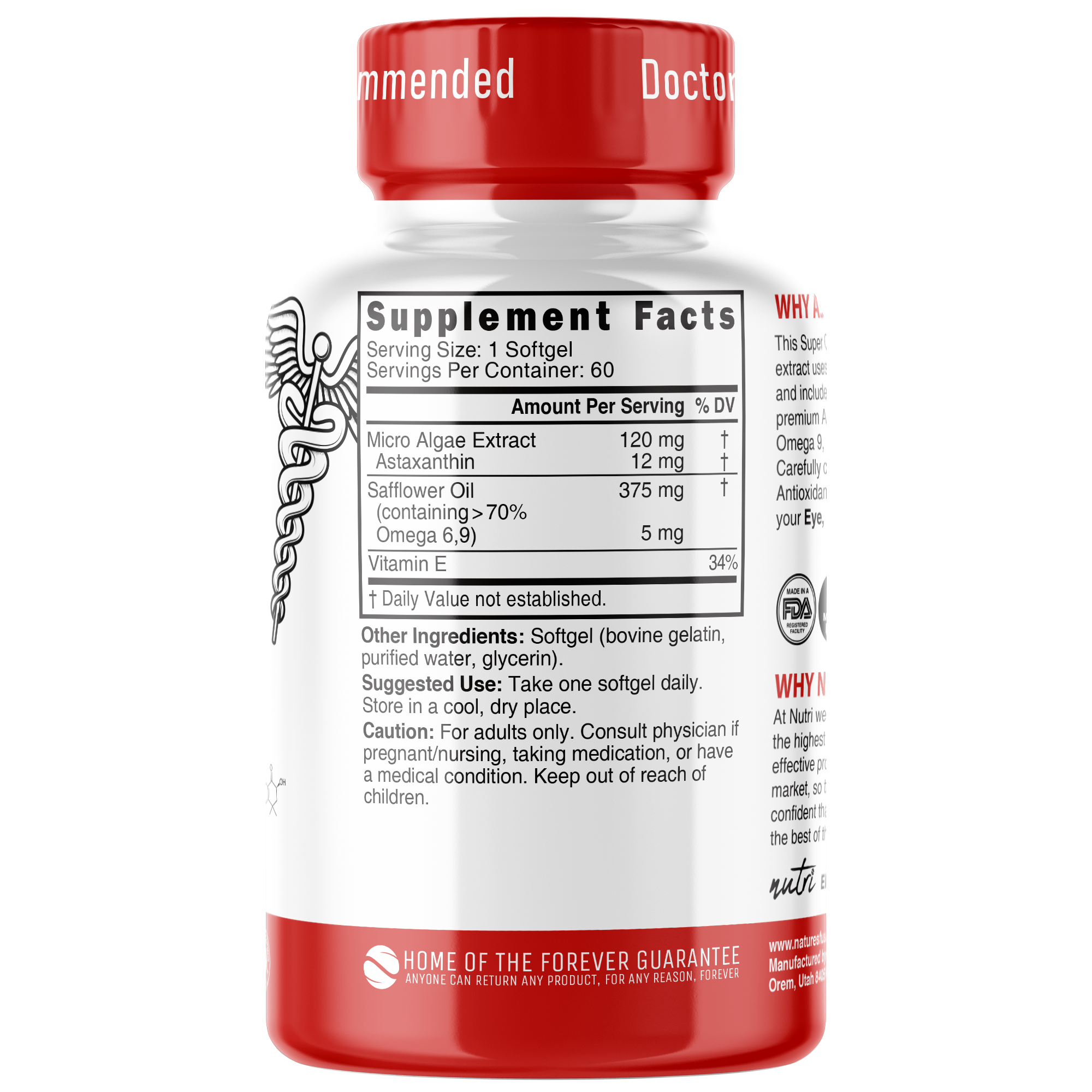 Nutri Astaxanthin Micro Algae Complex 12mg Max Strength - Premium Astaxanthin Supplement - 60 Softgels - Image 2