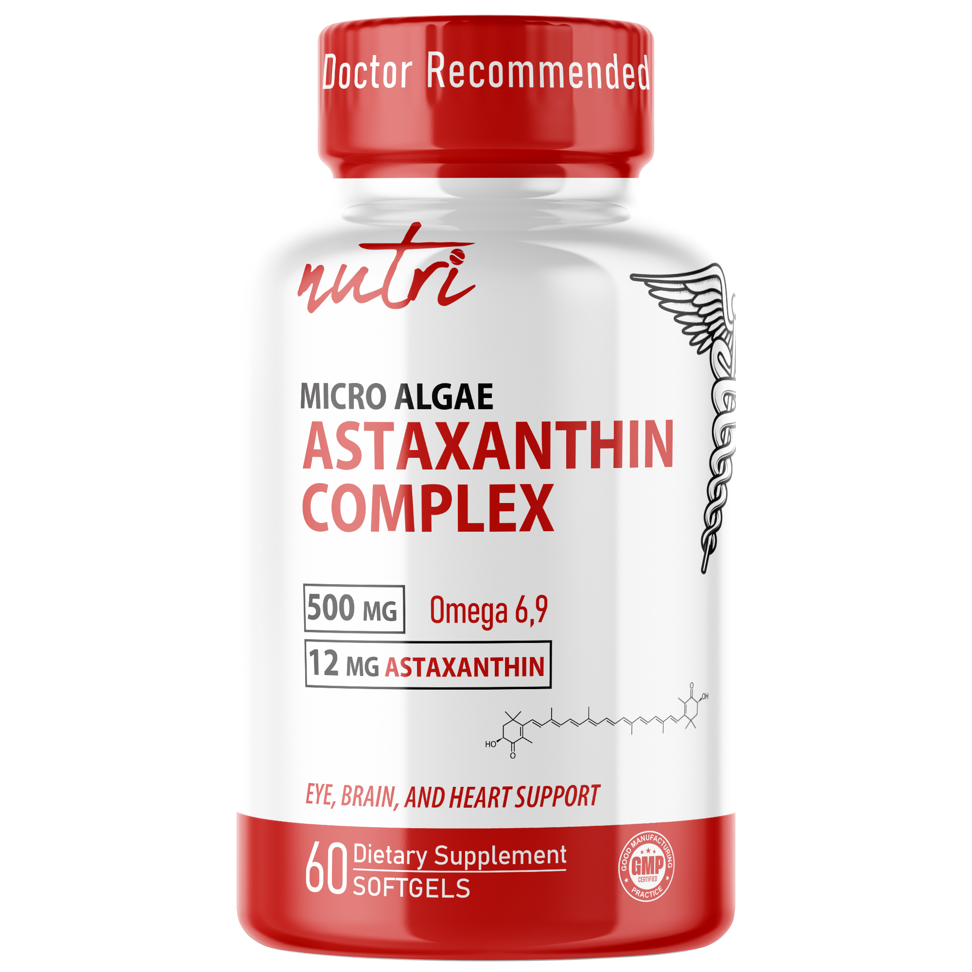 Nutri Astaxanthin Micro Algae Complex 12mg Max Strength - Premium Astaxanthin Supplement - 60 Softgels