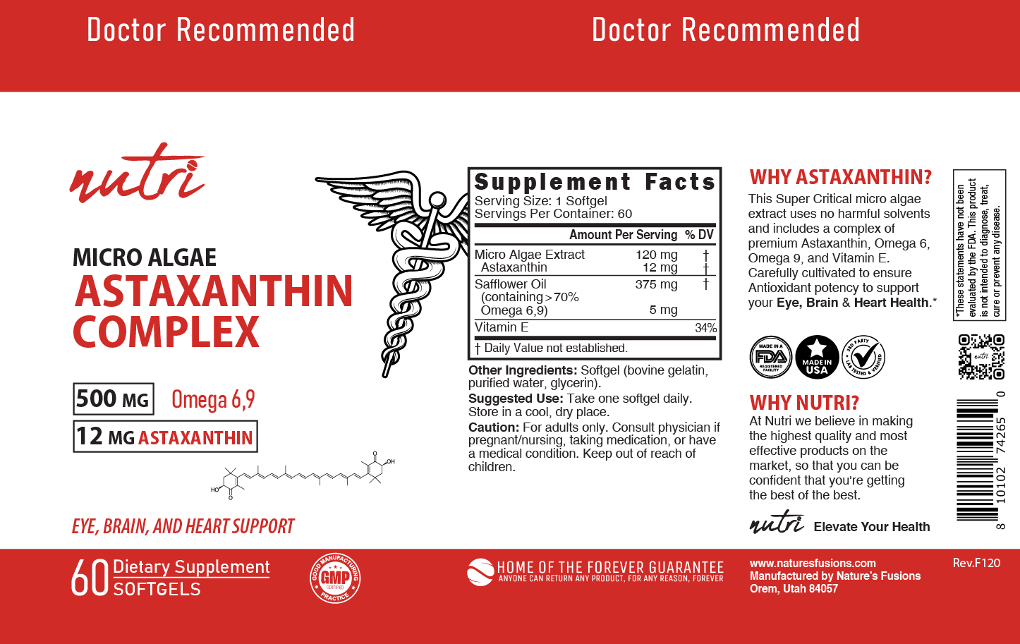 Nutri Astaxanthin Micro Algae Complex 12mg Max Strength - Premium Astaxanthin Supplement - 60 Softgels - Image 4