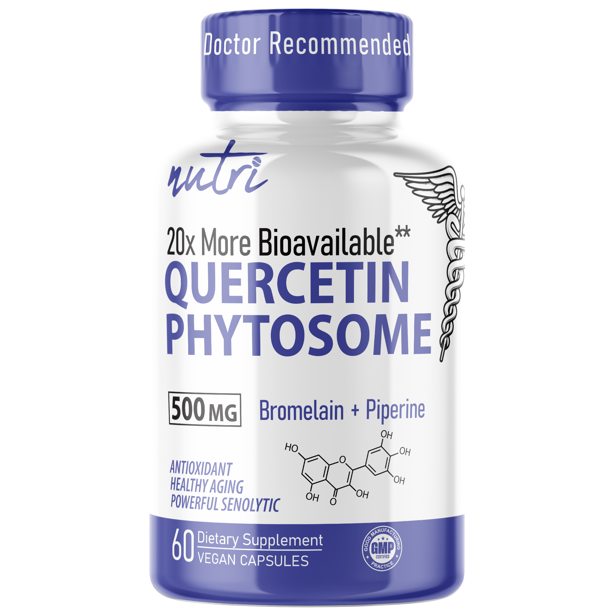 Nutri Quercetin Phytosome + Bromelain and Piperine - 20x More Bioavailable Than Quercetin Alone - 60 Count