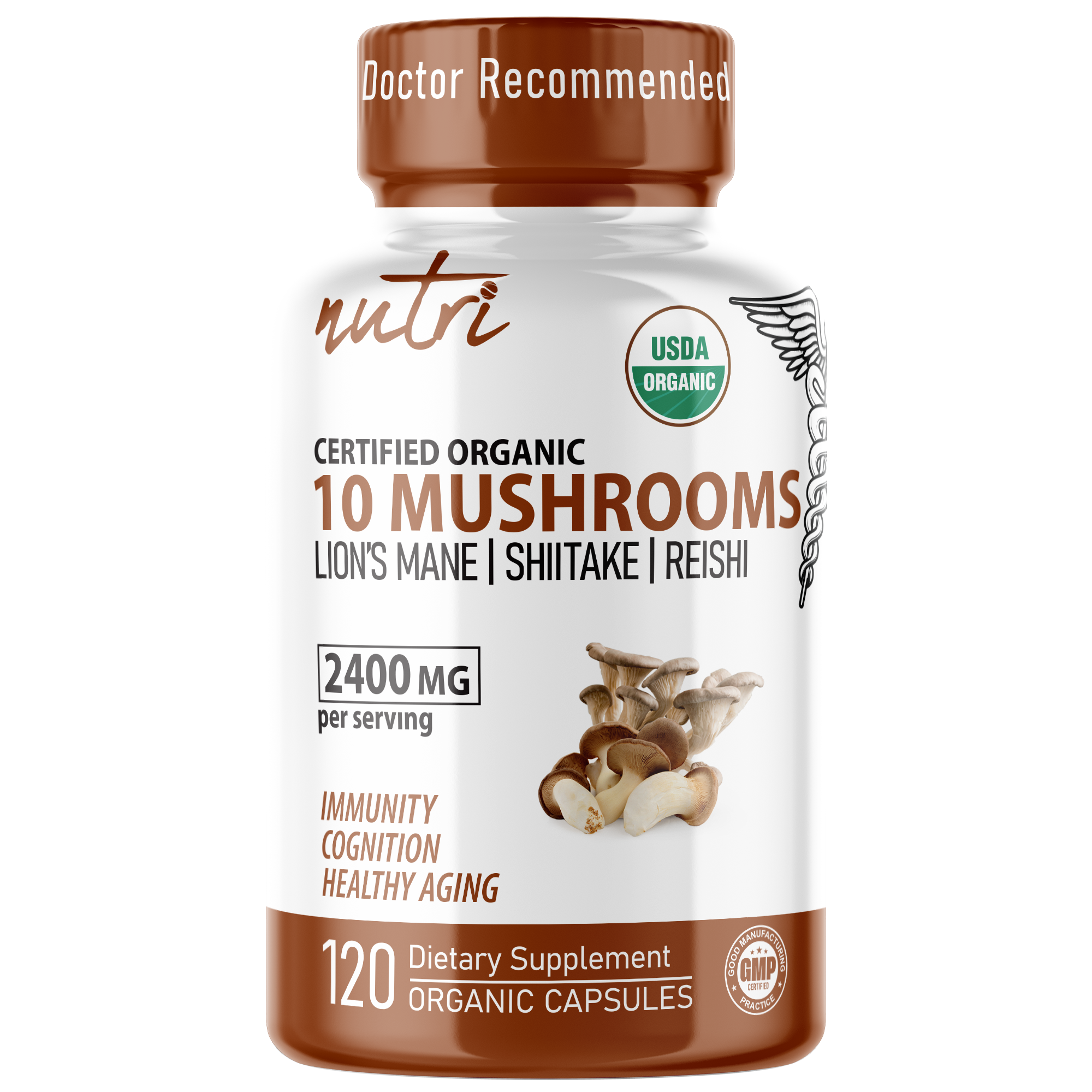 Nutri 10 Mushrooms Complex ORGANIC Supplement 2400 mg – 120 Capsules