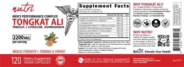 Nutri Tongkat Ali Men's Performance Complex 2200 mg - 120 Count - Image 4