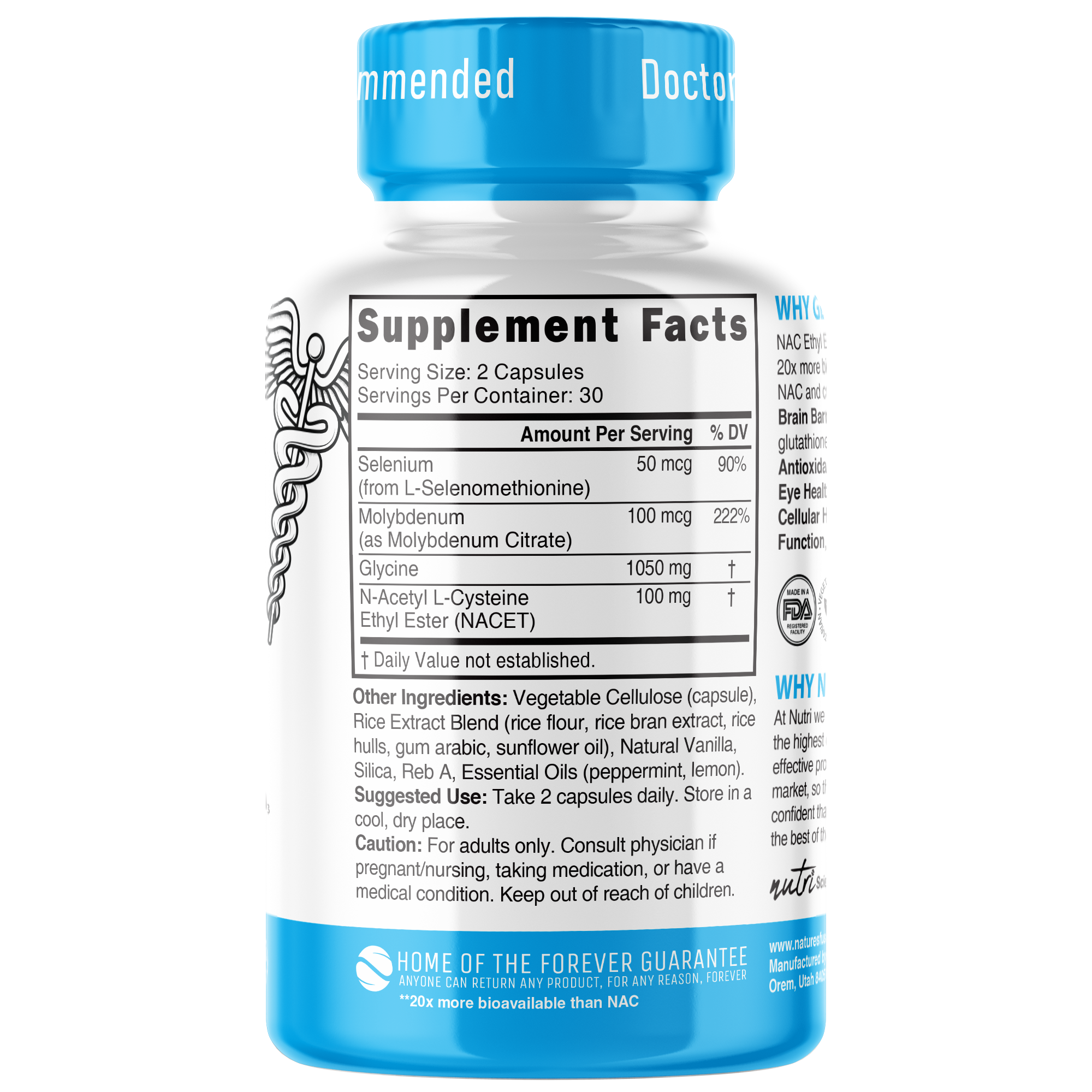 Nutri GlyNACET (Glycine w/ NAC Ethyl Ester, molybdenum & selenium) 1050/100mg - 60 count - Image 2