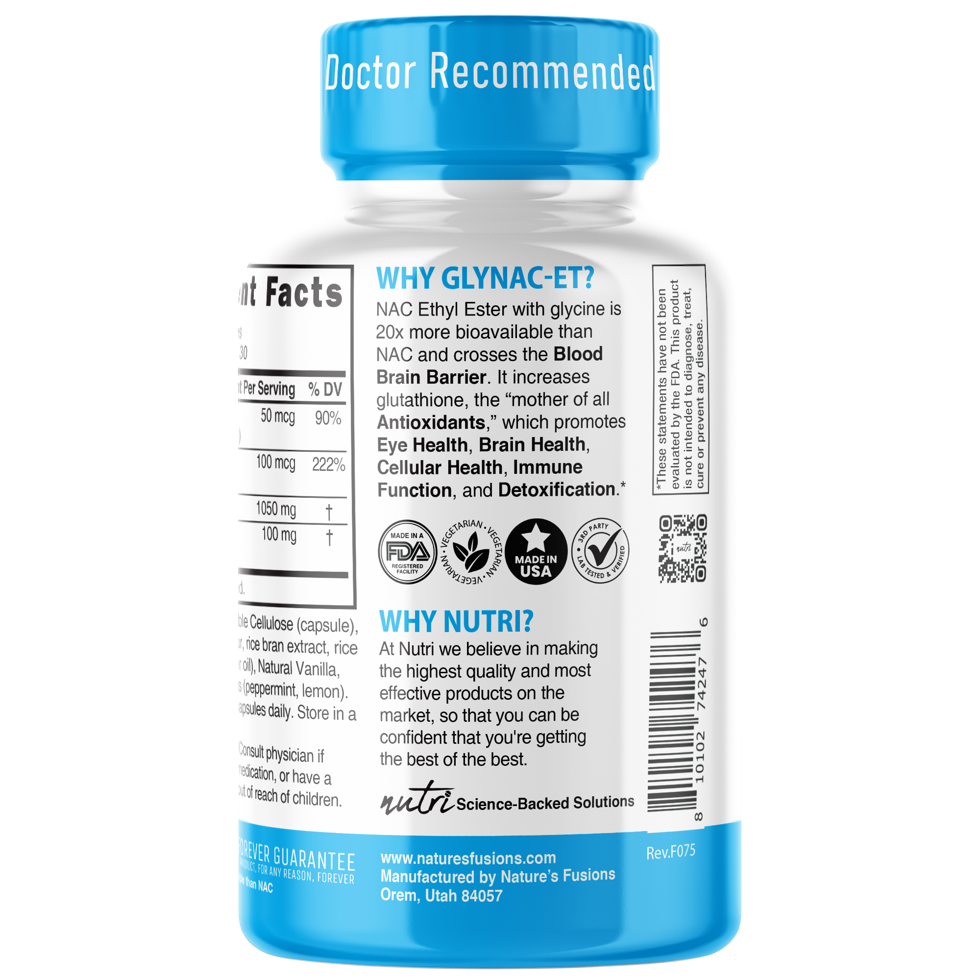 Nutri GlyNACET (Glycine w/ NAC Ethyl Ester, molybdenum & selenium) 1050/100mg - 60 count - Image 3