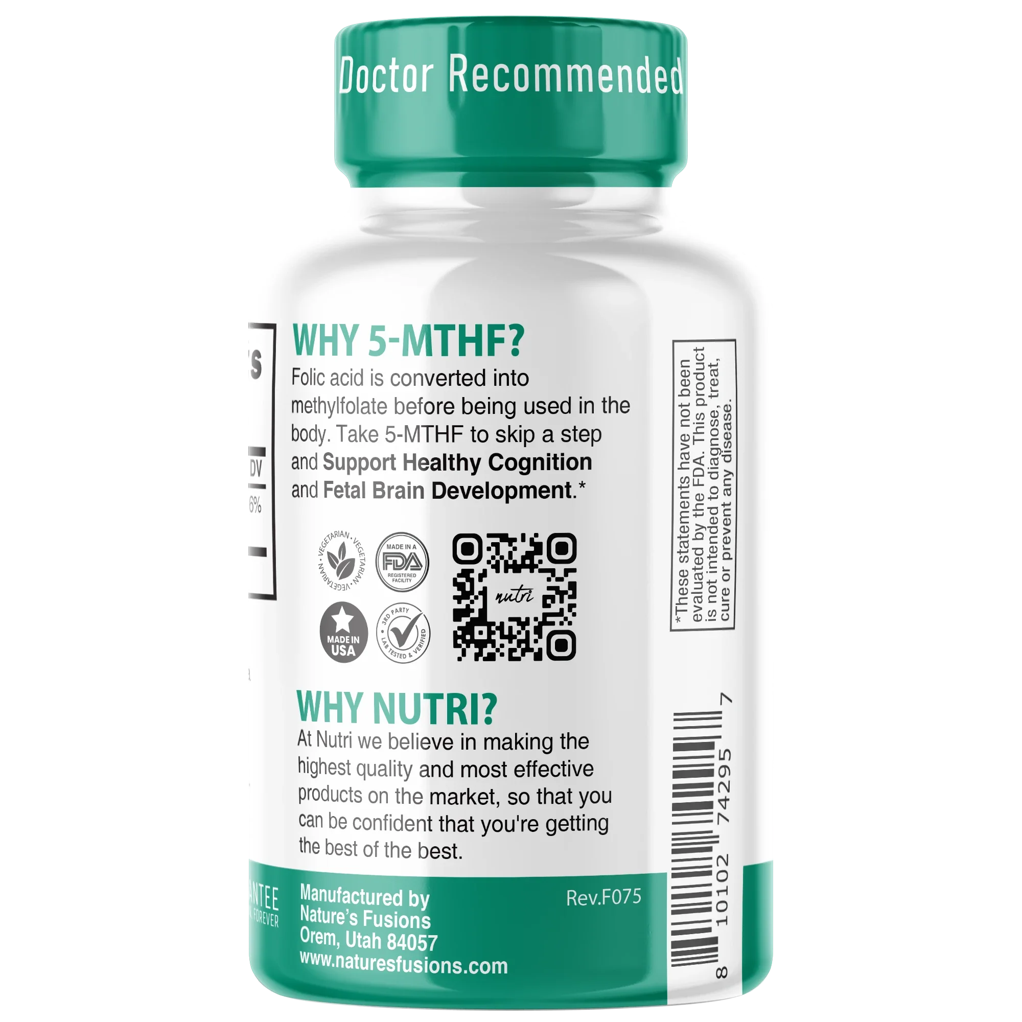 Nutri Methylfolate (5-MTHF) 1 mg – 120 Count - side view