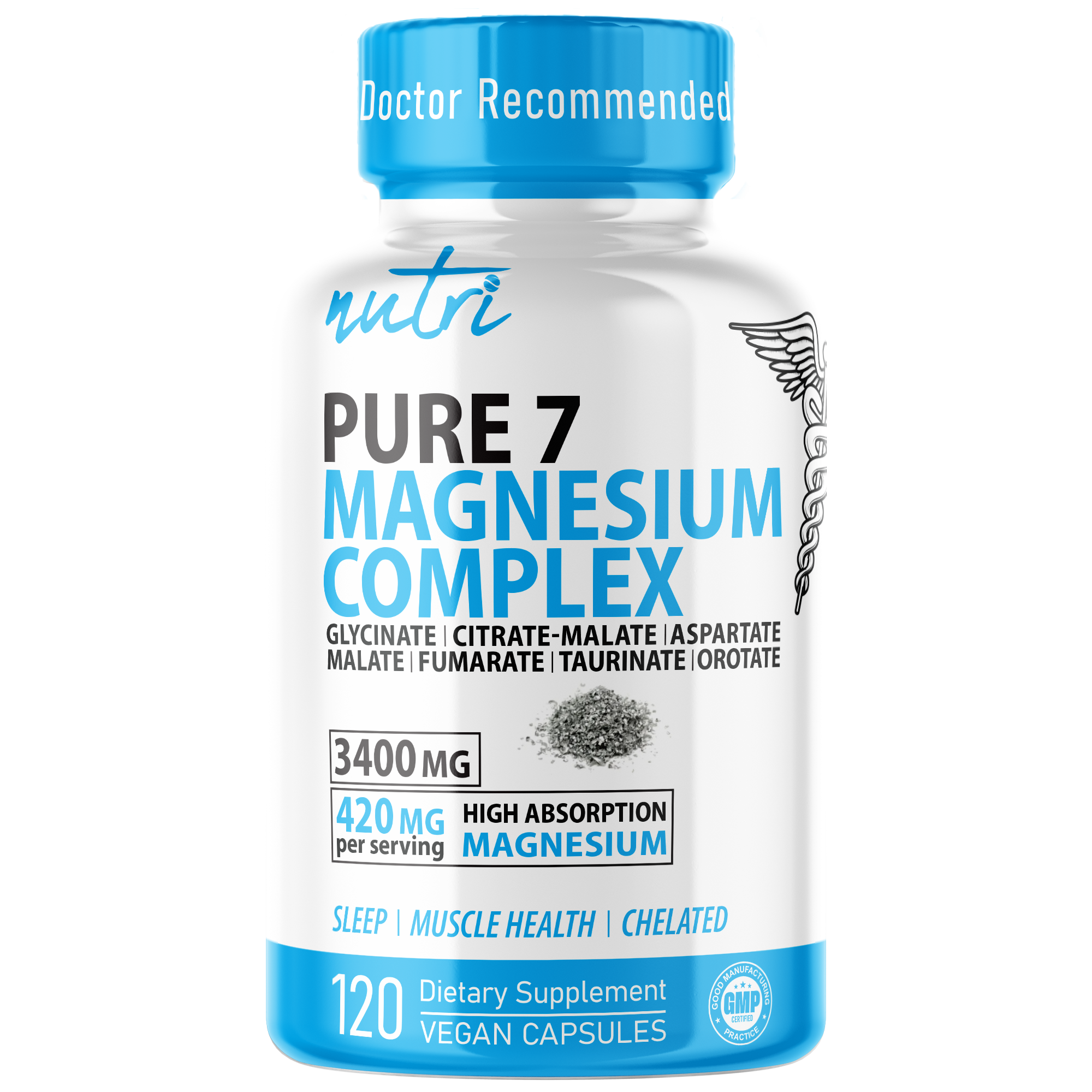 Nutri Magnesium Pure 7 Complex 420 mg – 120 Count - front label