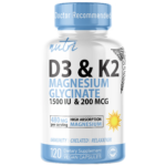 Nutri D3 & K2 Magnesium Glycinate (High Absorption) 480 mg - 120 Count