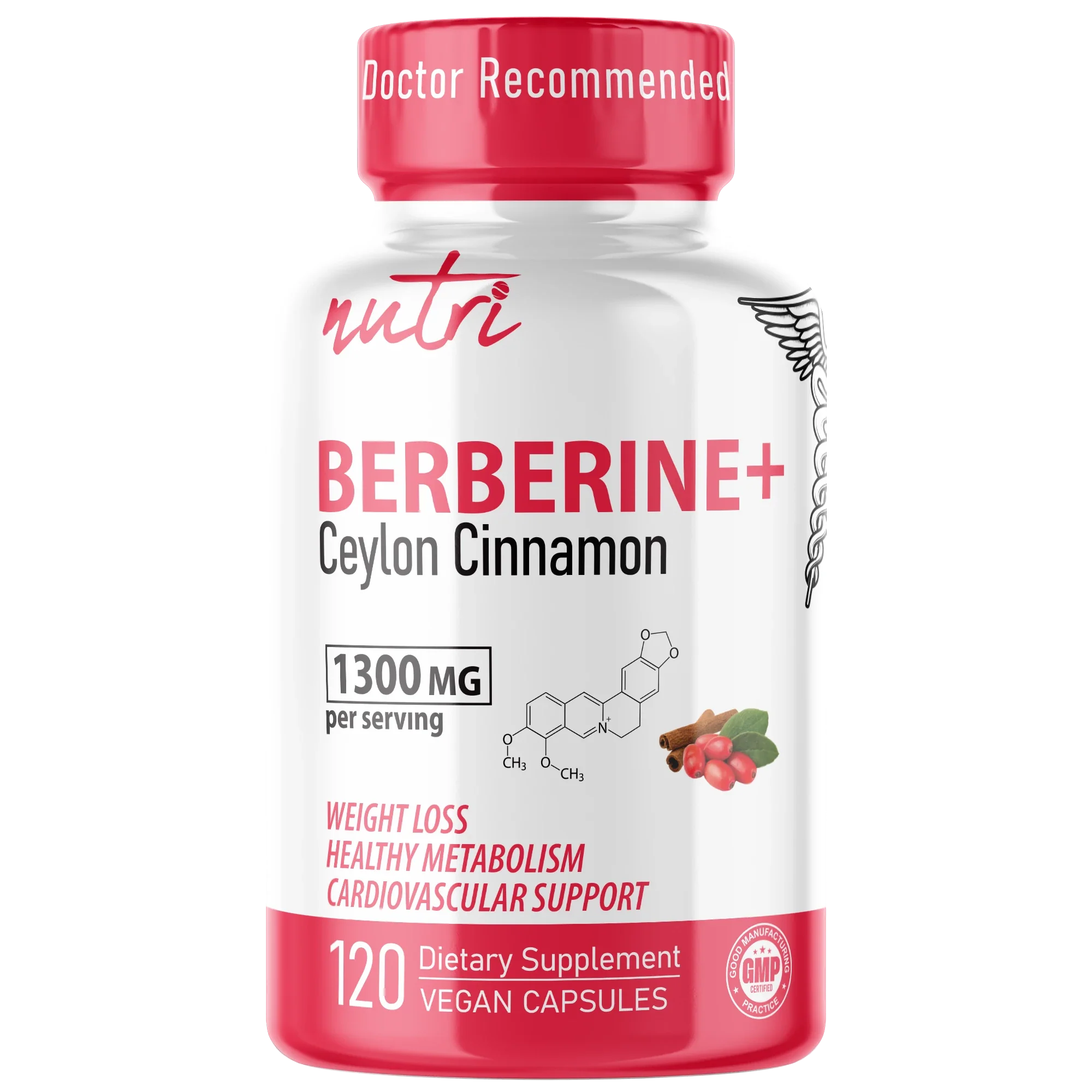 Nutri Berberine+ with Cinnamon Ceylon 1300 mg – 120 Count - front label
