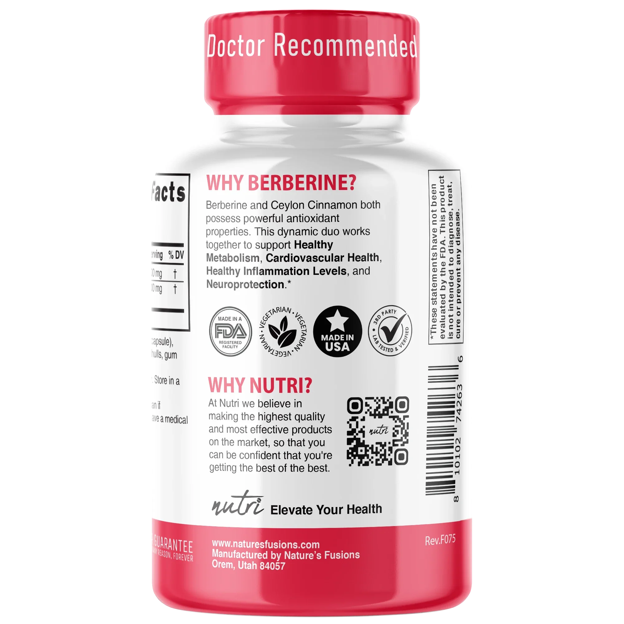 Nutri Berberine+ with Cinnamon Ceylon 1300 mg – 120 Count - side view