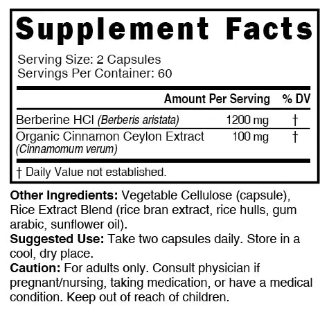 Nutri Berberine+ with Cinnamon Ceylon 1300 mg – 120 Count - Supplement Facts label