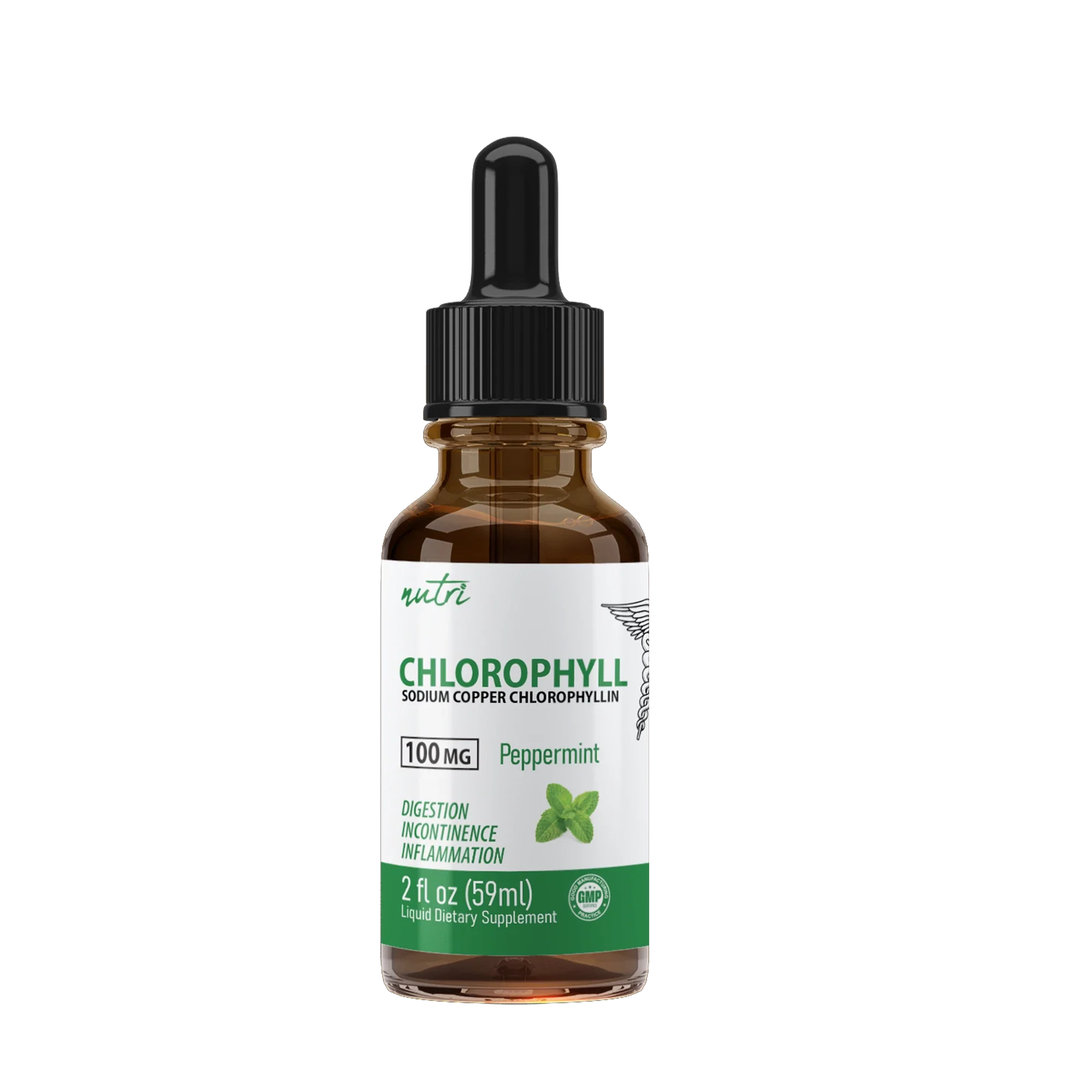 Nutri Chlorophyll Drops (Pure Sodium Copper Chlorophyllin) 100 mg – 2 oz - front label