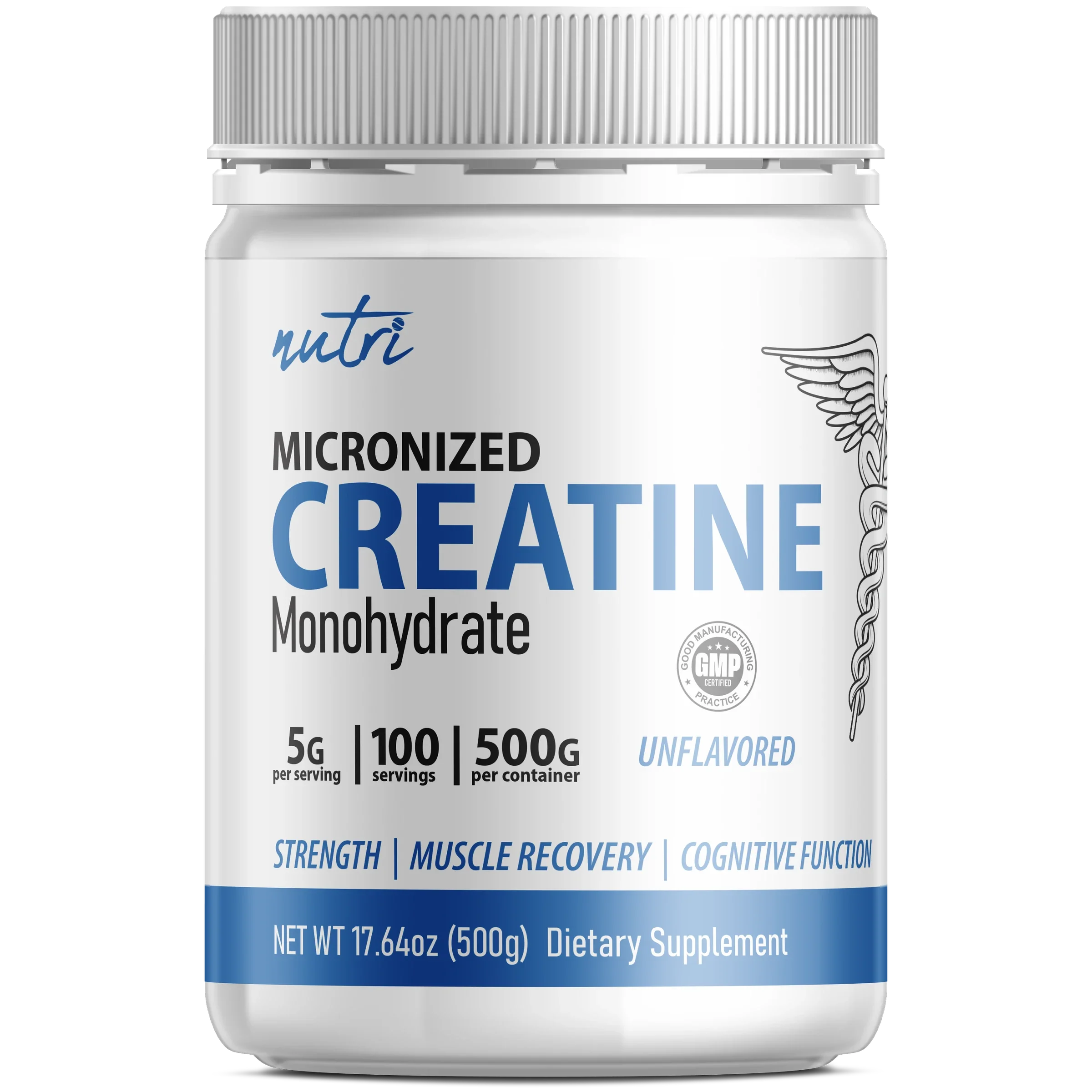 Nutri Creatine 5000 mg Unflavored Powder – 500 g Tub - front label