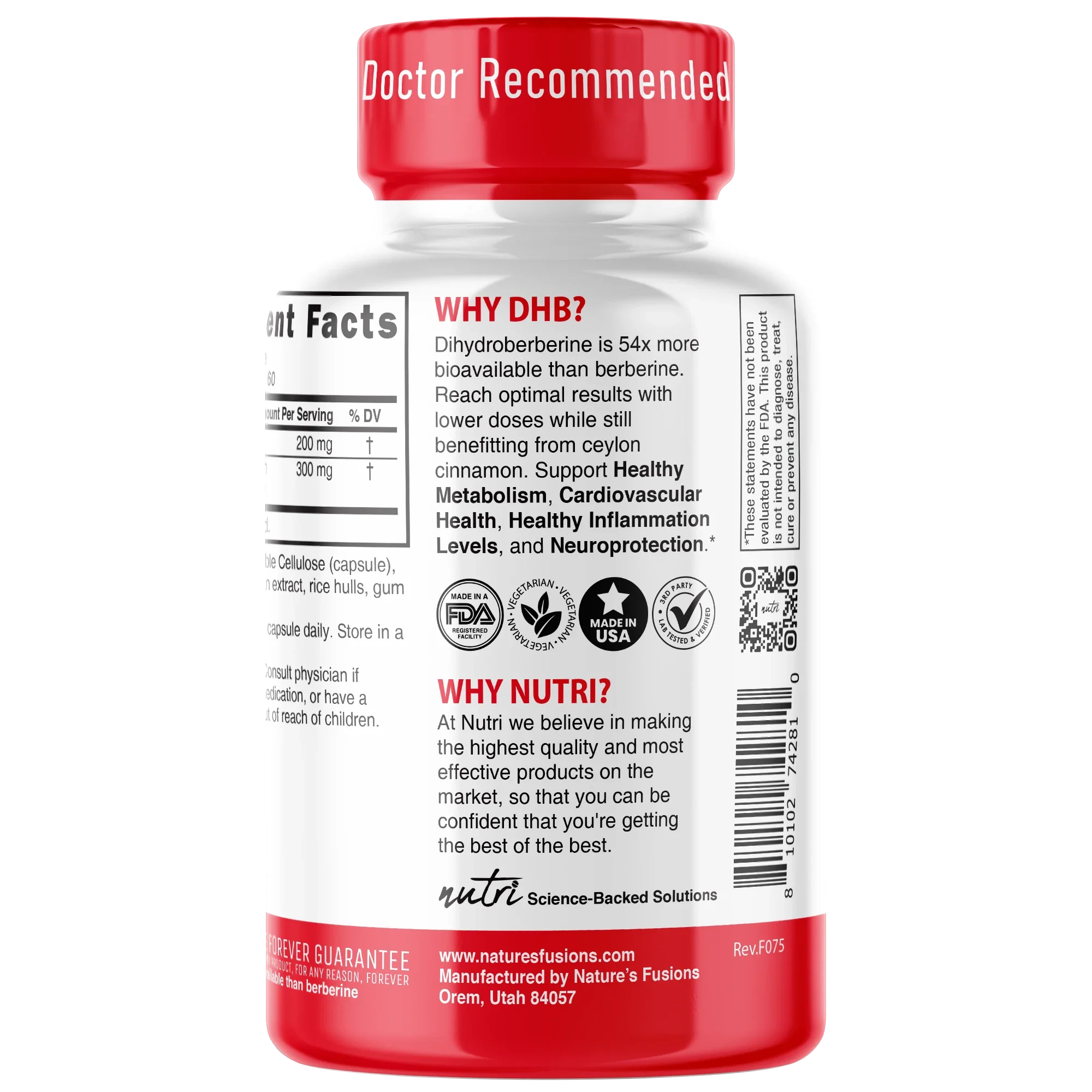 Nutri Dihydroberberine with Ceylon Cinnamon 200 mg – 60 Count - side view