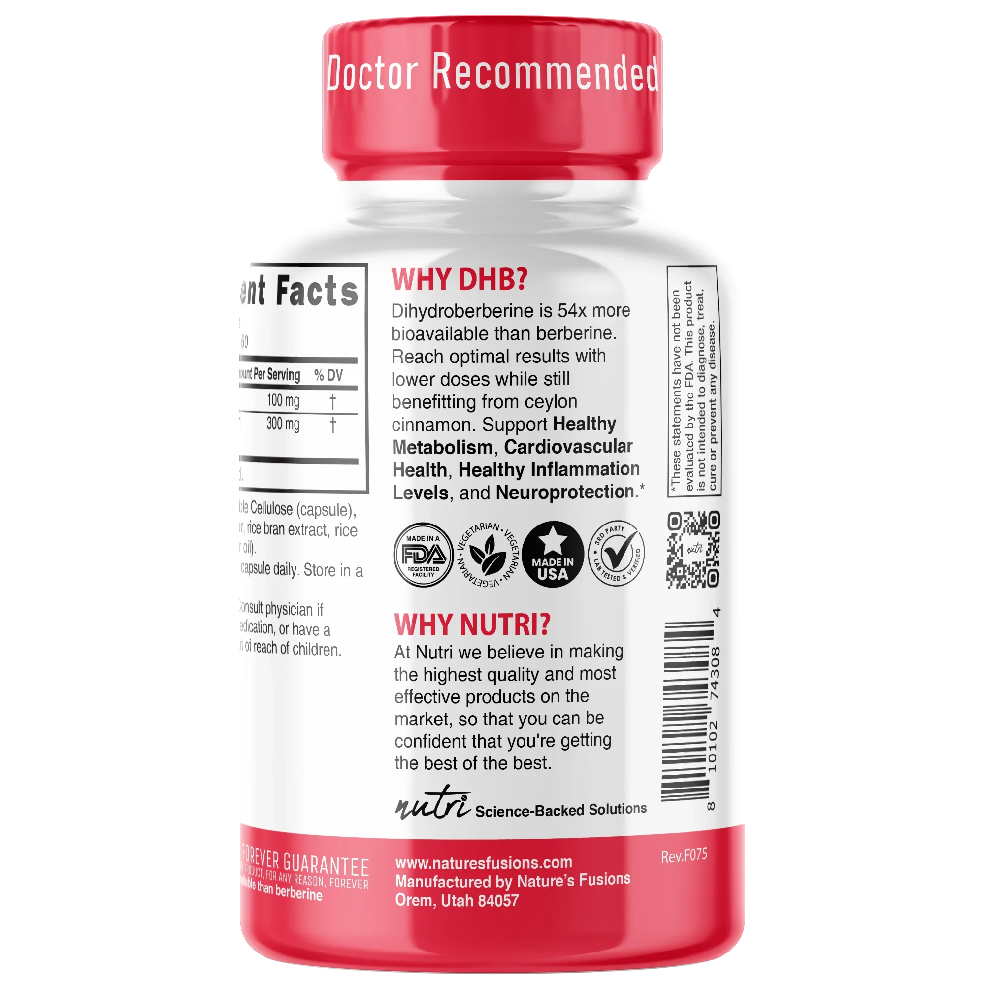 Nutri Dihydroberberine with Ceylon Cinnamon 100 mg – 60 Count - side view