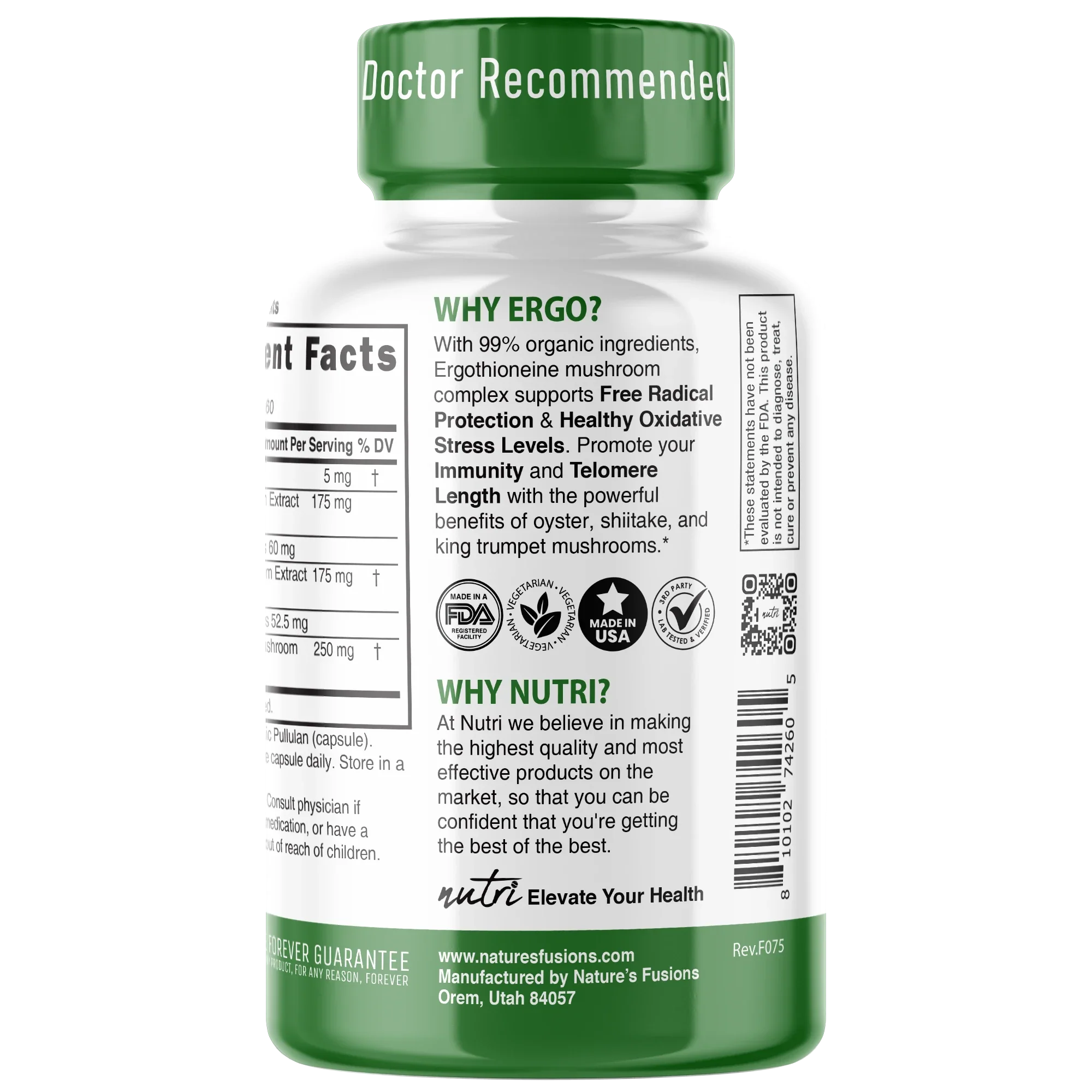Nutri Ergothioneine Mushroom Complex 5/600 mg – 60 Count - side view