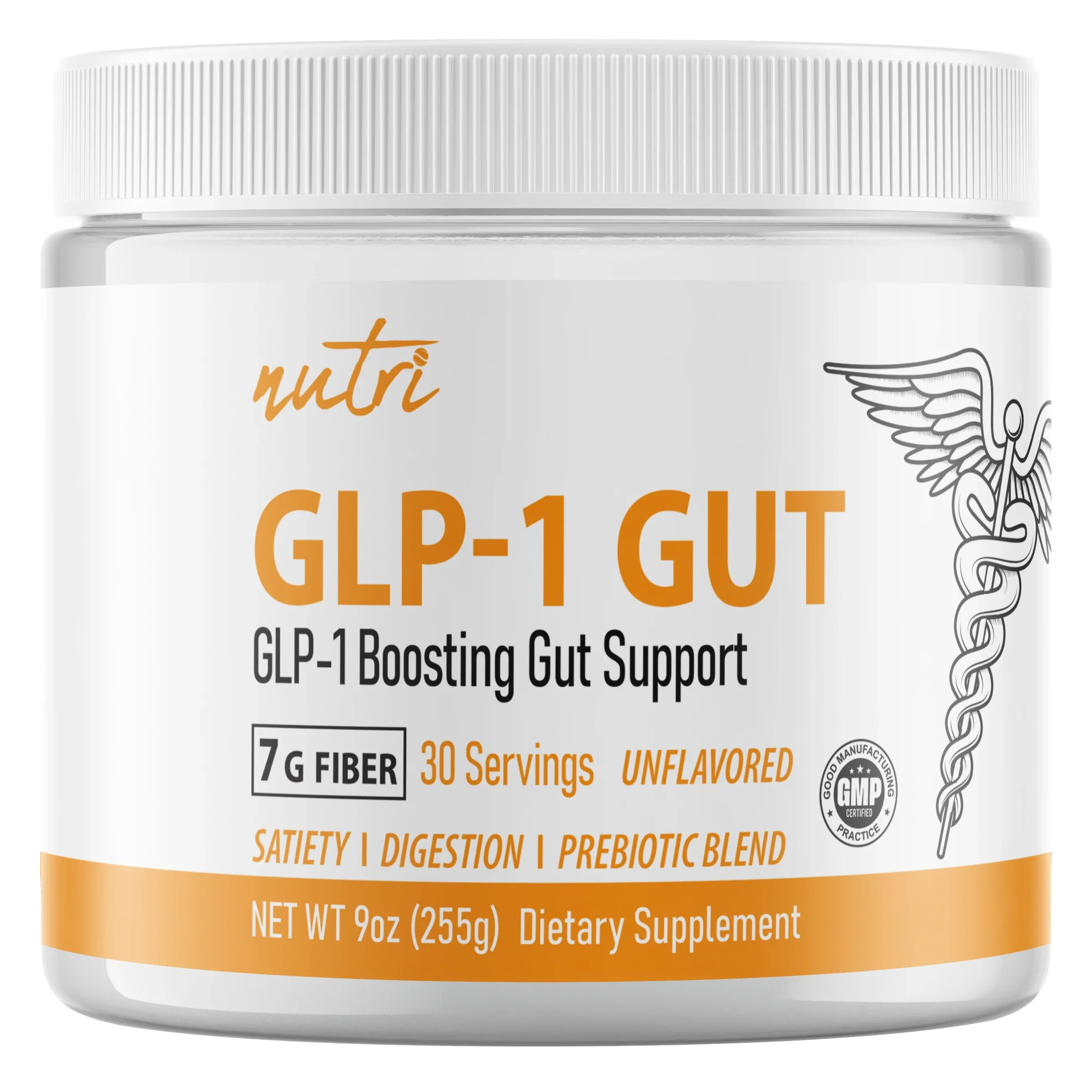 Nutri GLP-1 Gut Support Fiber Boost (7 g serving) Unflavored Tub 255 g - front label