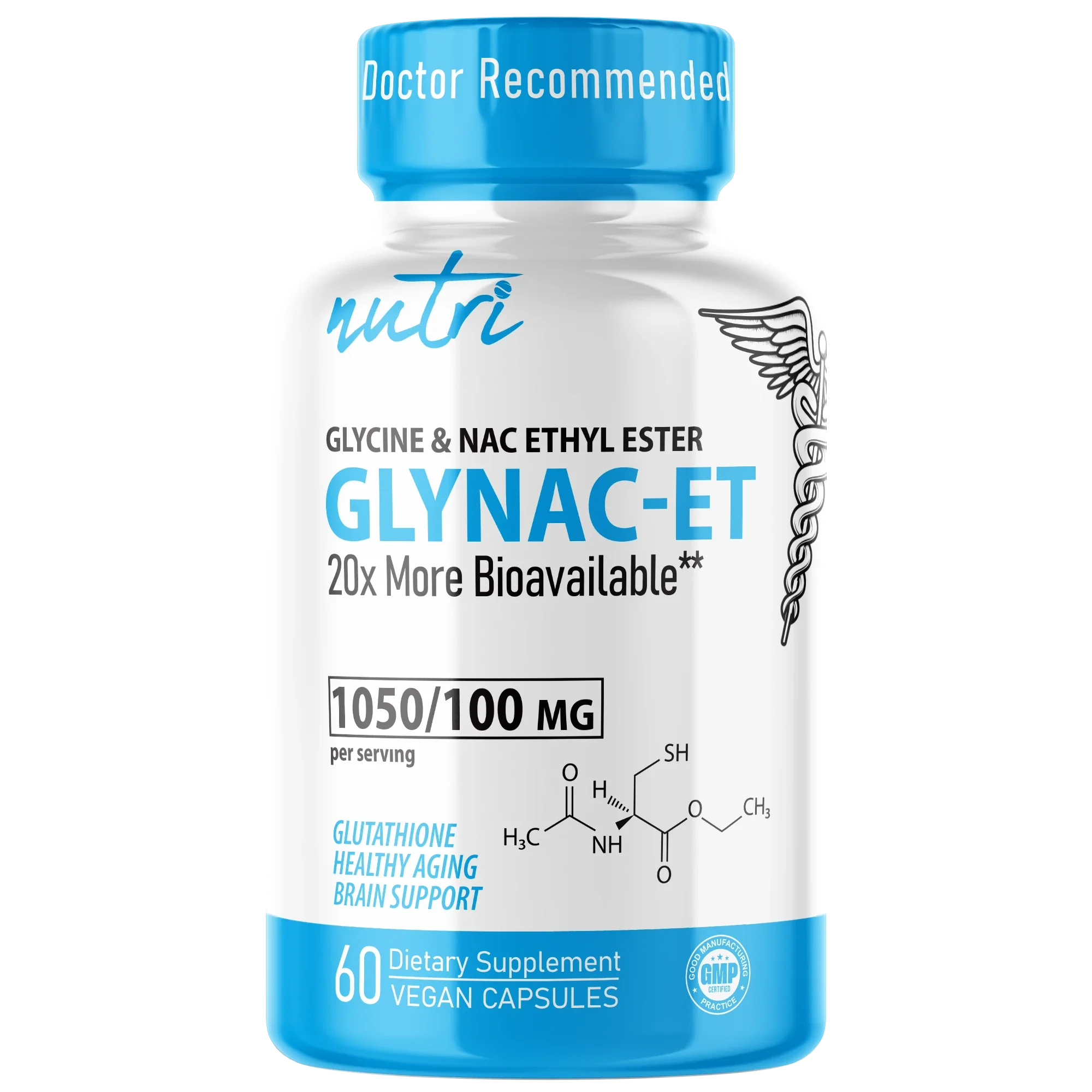 Nutri GlyNACET 100 mg 1050/100 mg – 60 Count - front label
