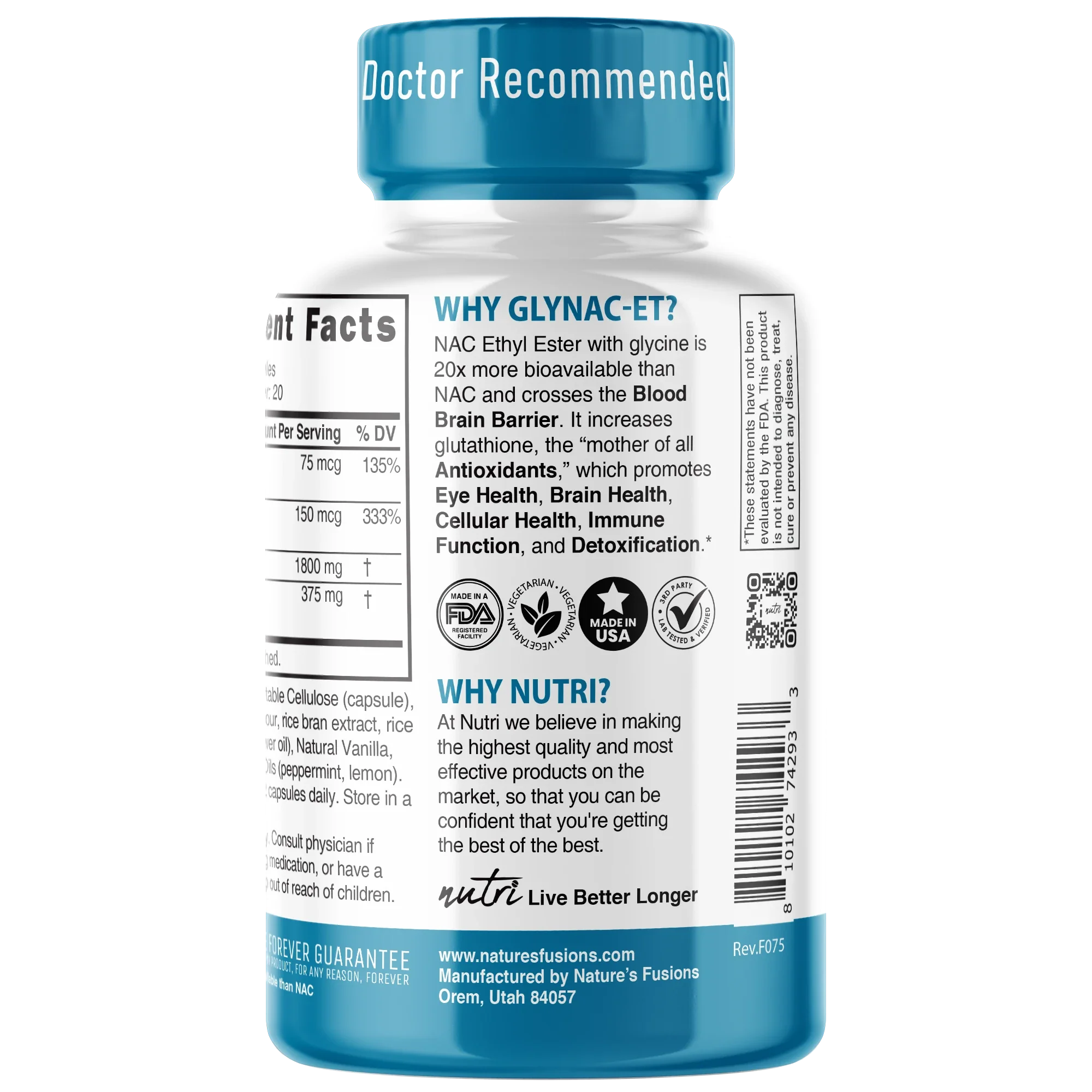 Nutri GlyNACET 375 mg Extra Strength 1800/375 mg – 60 Count - side view