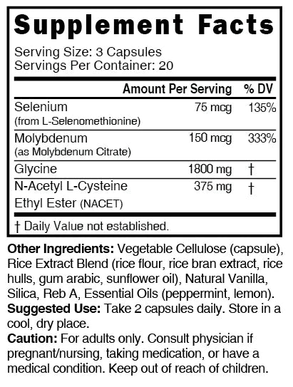 Nutri GlyNACET 375 mg Extra Strength 1800/375 mg – 60 Count - Supplement Facts label
