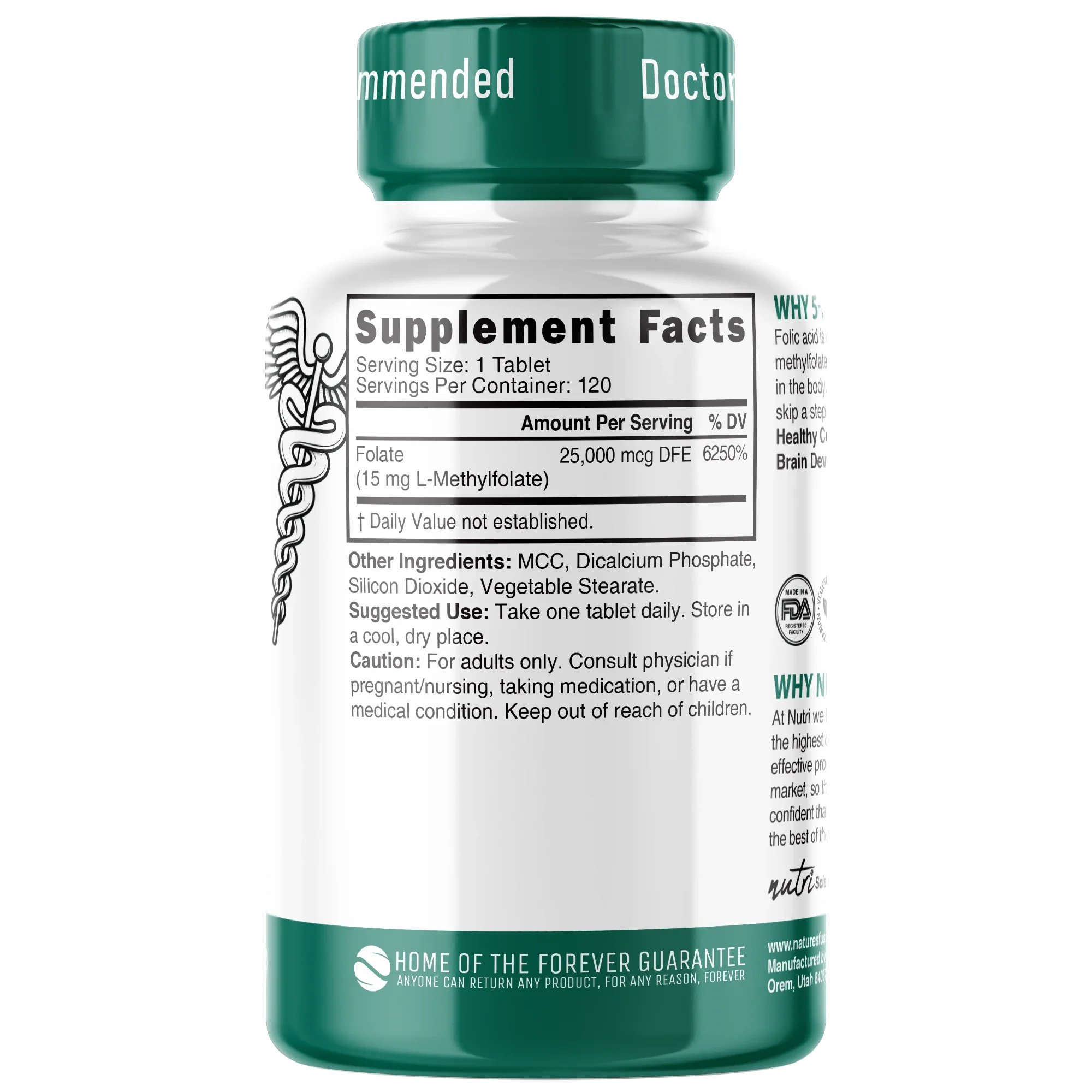 Nutri Methylfolate (5-MTHF) 15 mg – 120 Count - back label