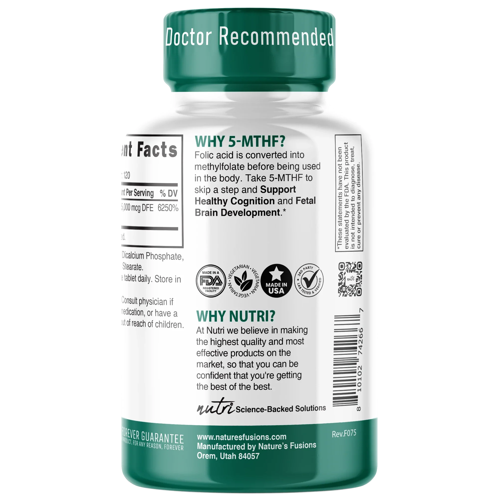 Nutri Methylfolate (5-MTHF) 15 mg – 120 Count - side view