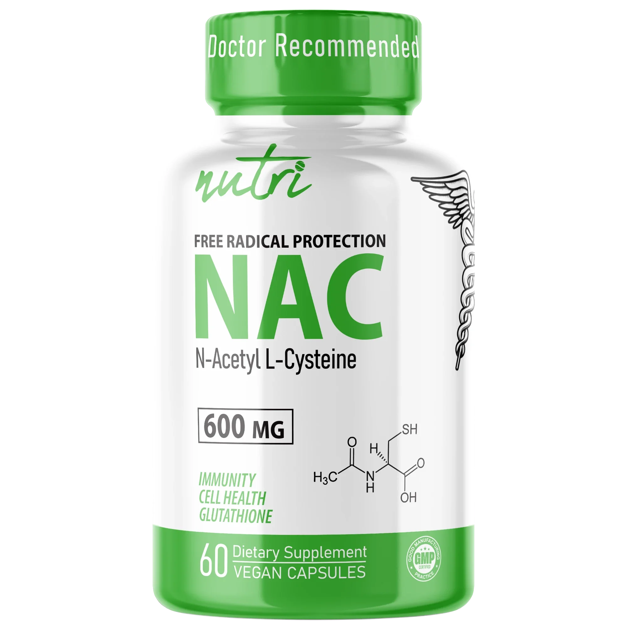 Nutri NAC (N-Acetyl L-Cysteine) 600 mg – 60 Count - front label