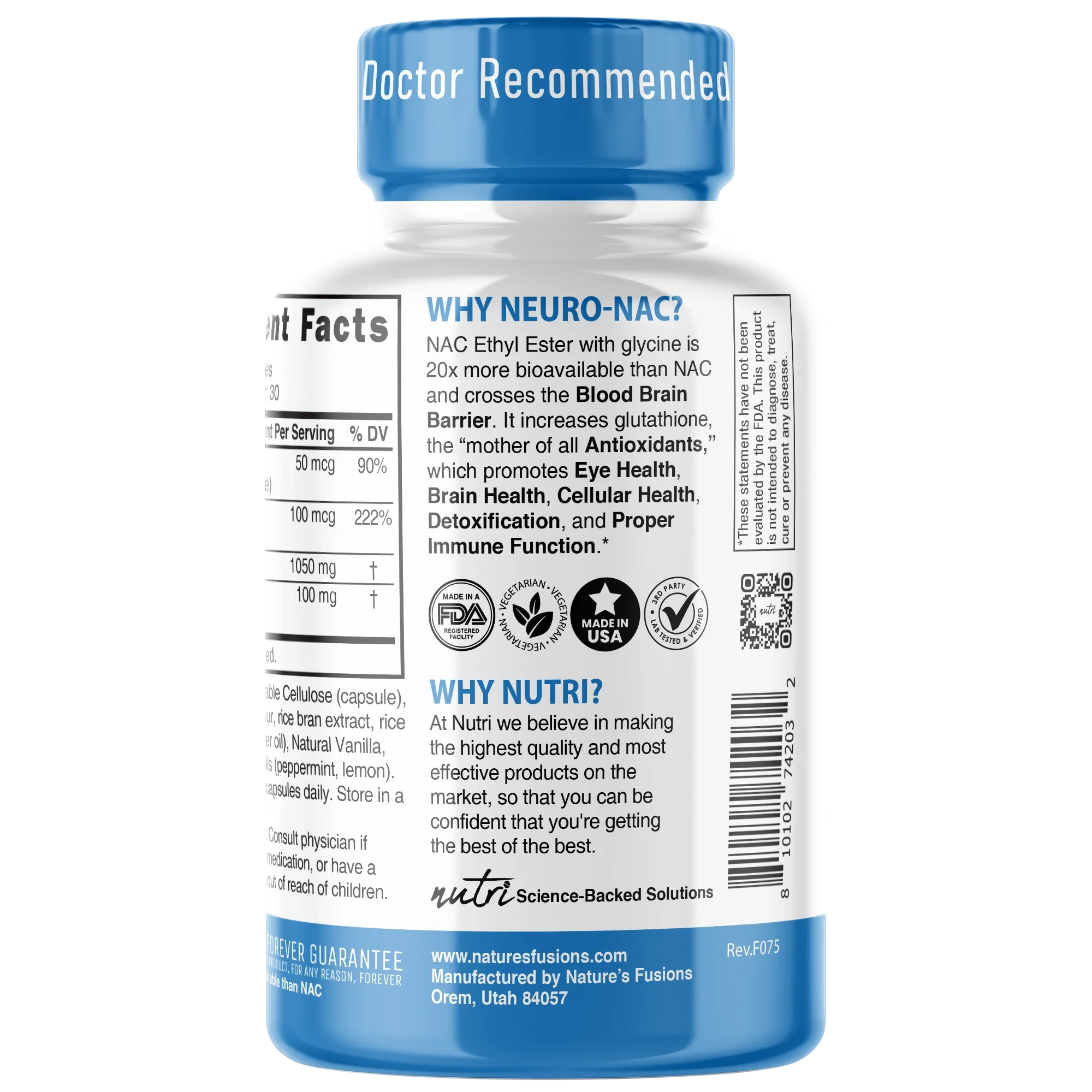 Nutri Neuro-NAC 100 mg (NACET) 1050/100 mg – 60 Count - side view