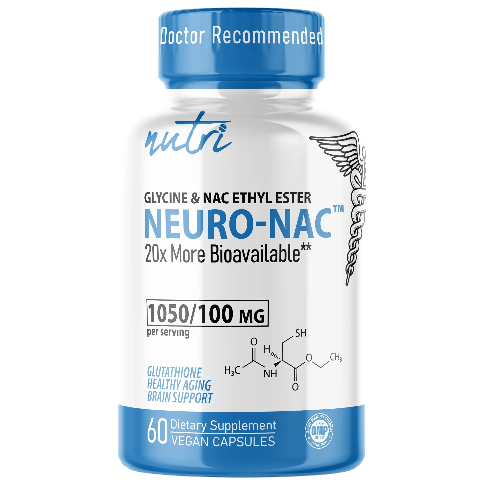 Nutri Neuro-NAC 100 mg (NACET) 1050/100 mg – 60 Count - front label
