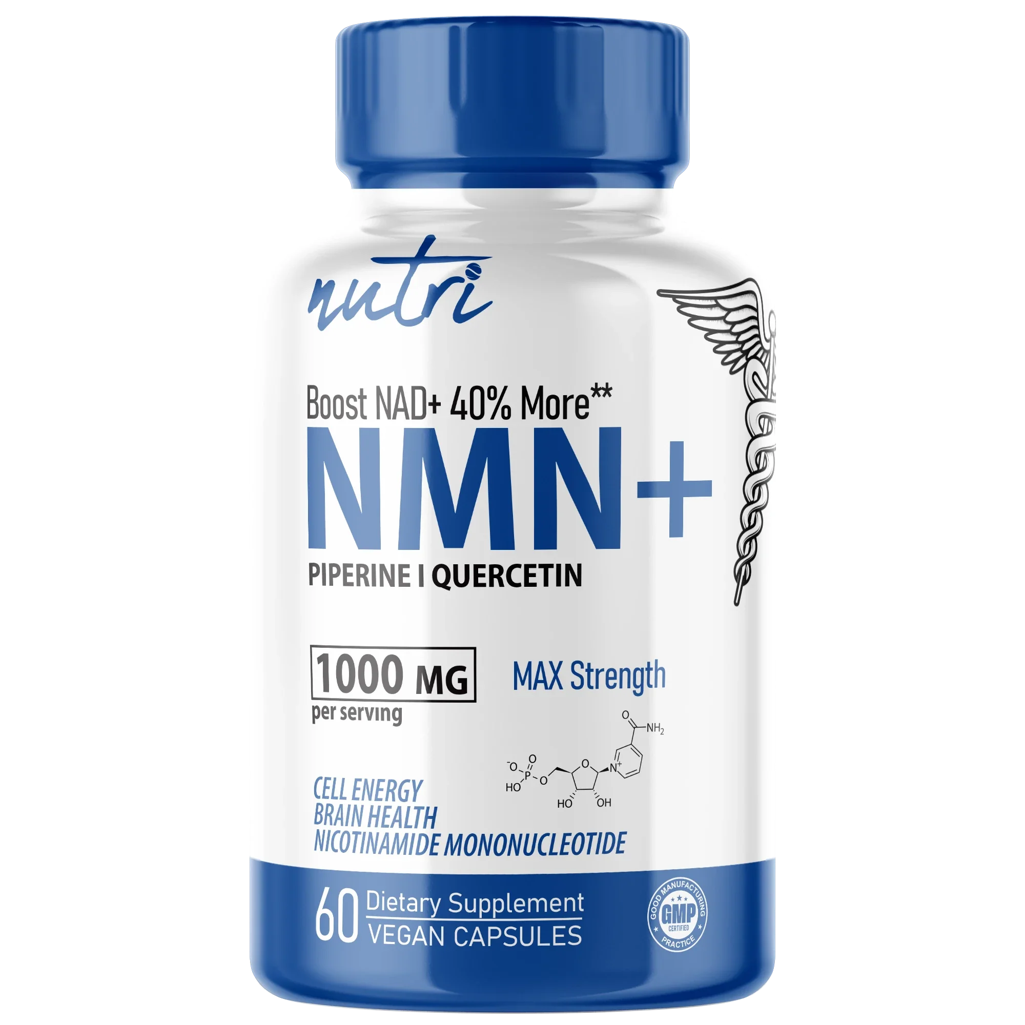 Nutri NMN 1000 mg Max Strength (Nicotinamide Mononucleotide) – 60 Count - front label