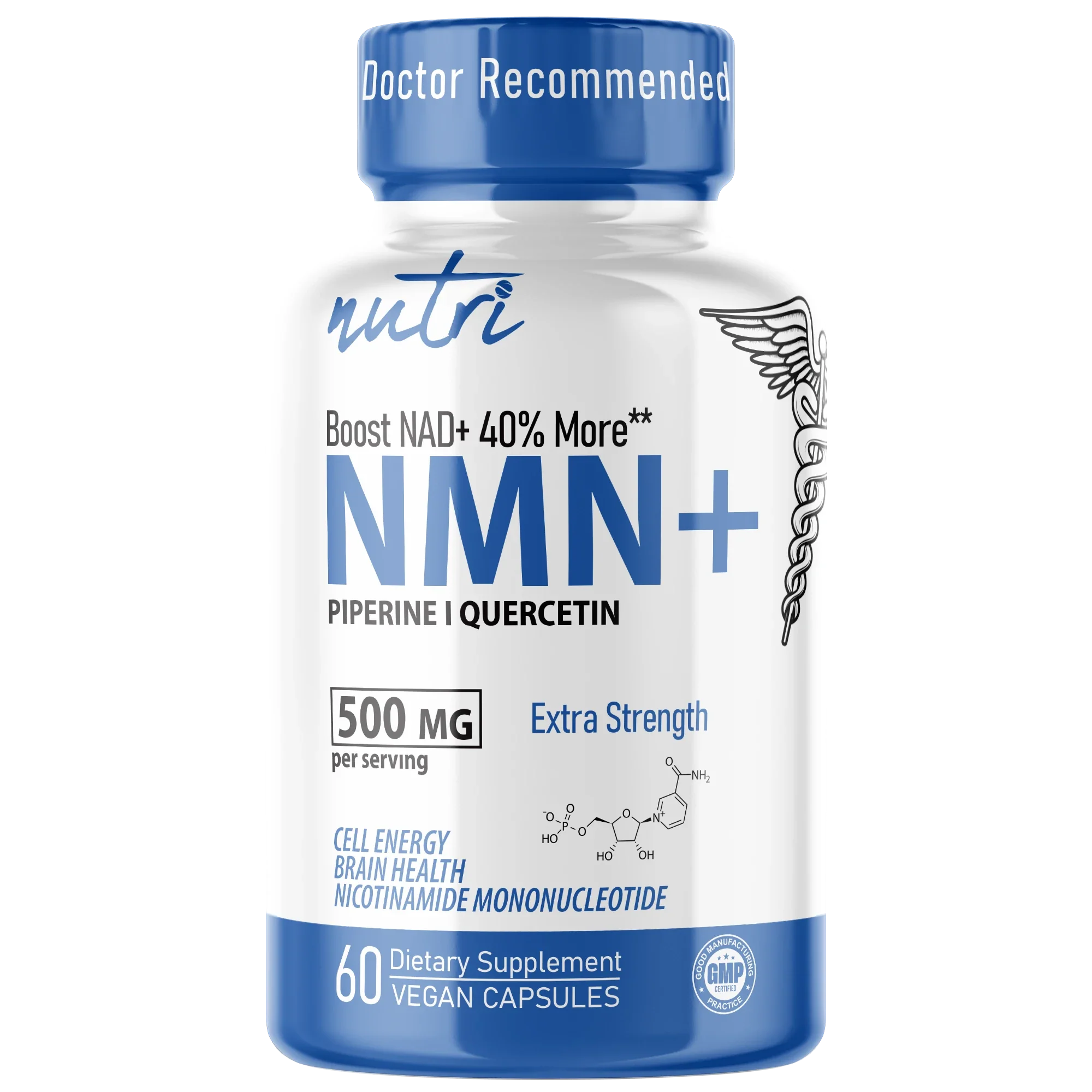 Nutri NMN 500 mg Extra Strength (Nicotinamide Mononucleotide) – 60 Count - front label