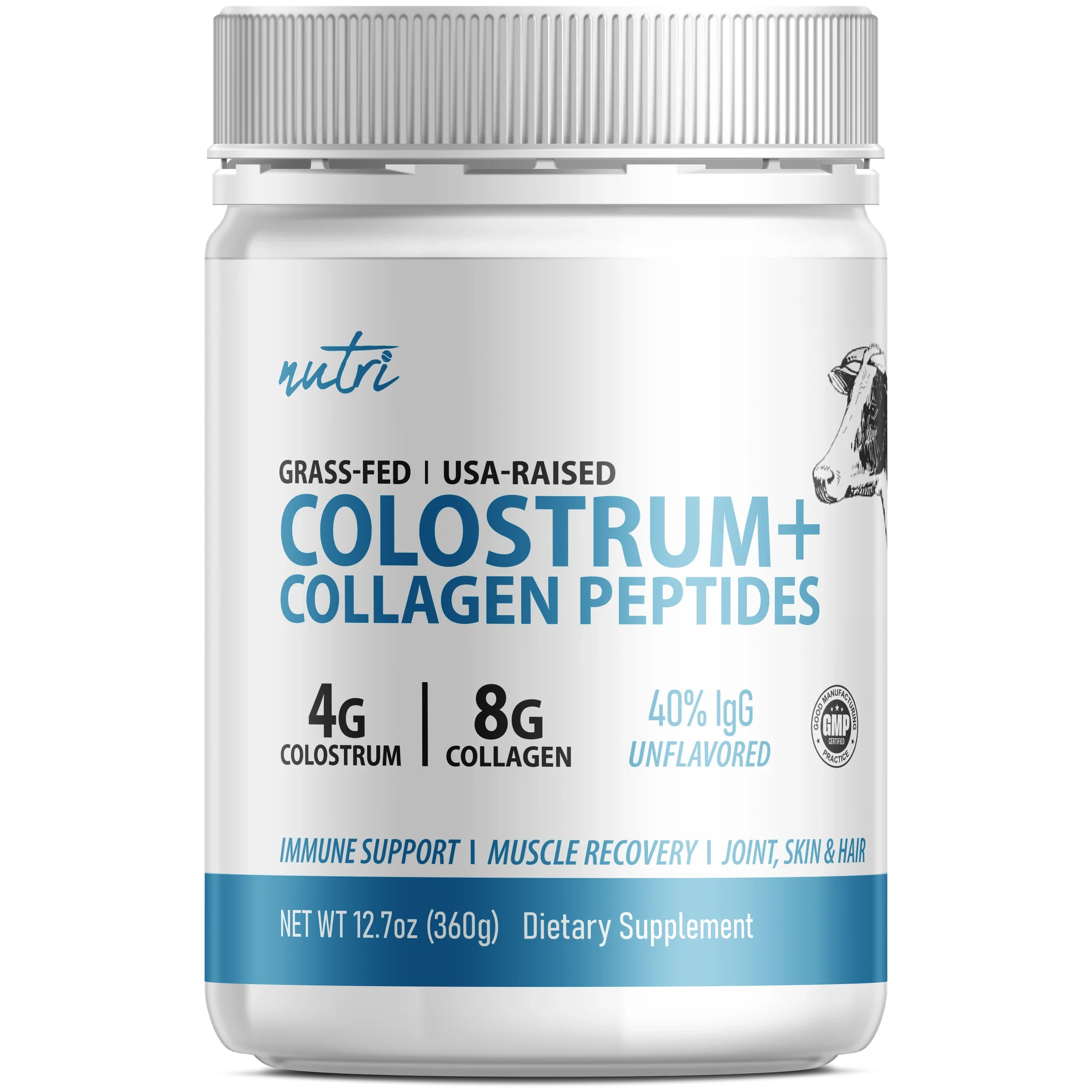 Nutri Colostrum + Collagen 4/8 g Unflavored Powder - 360 g Tub