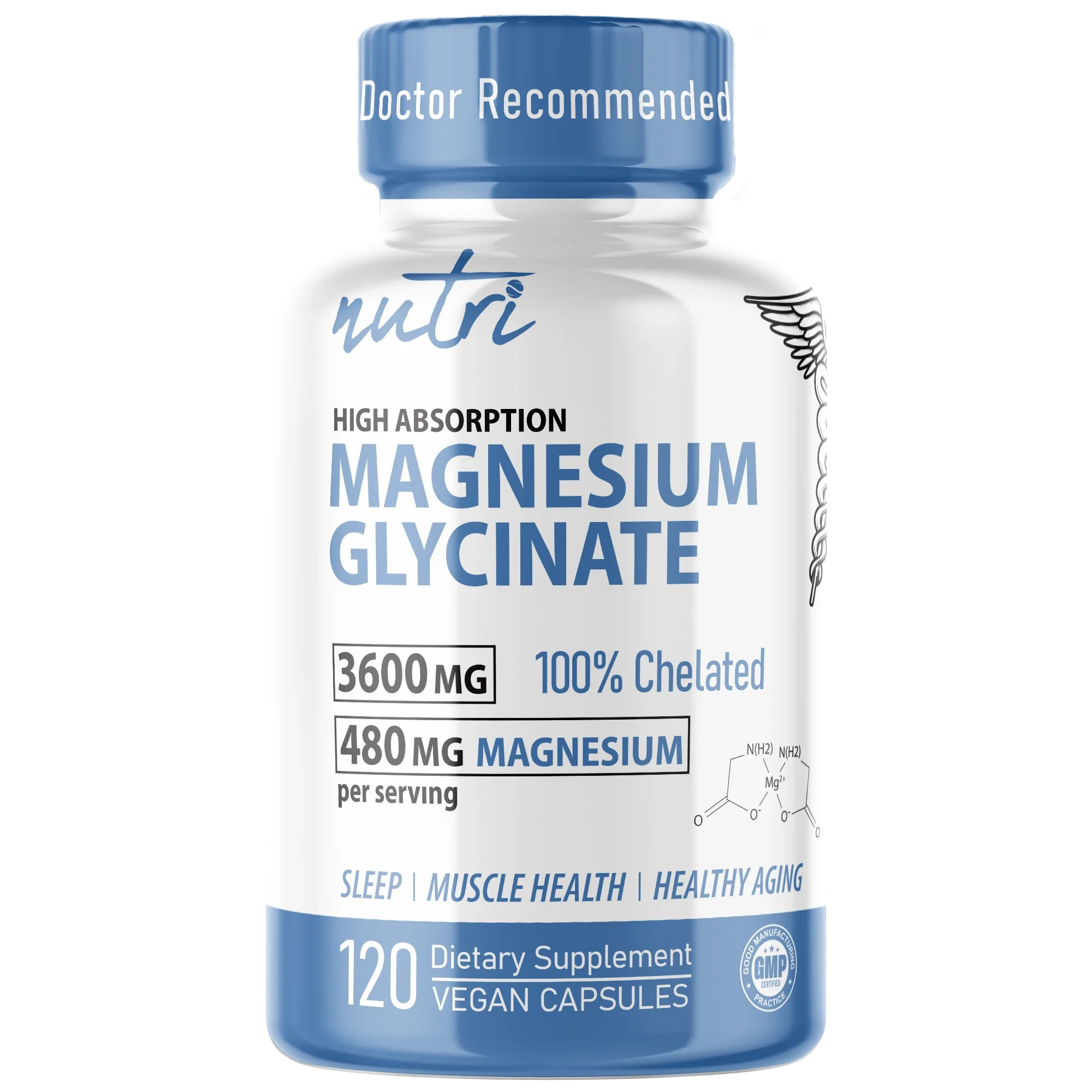 Nutri Magnesium Glycinate (High Absorption) 480 mg – 120 Count - front label