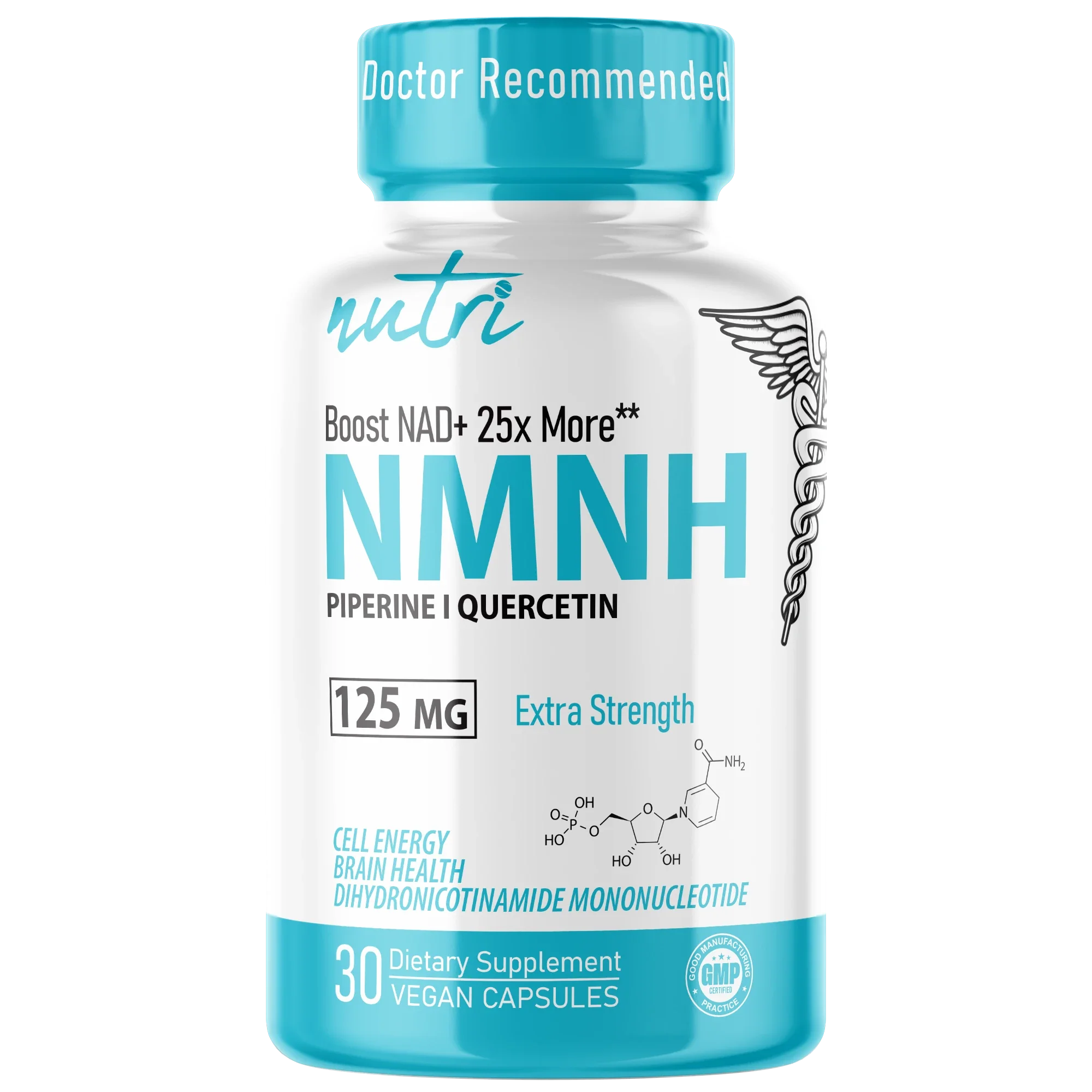 Nutri NMNH 125 mg Extra Strength (Dihydronicotinamide Mononucleotide) – 30 Count - front label
