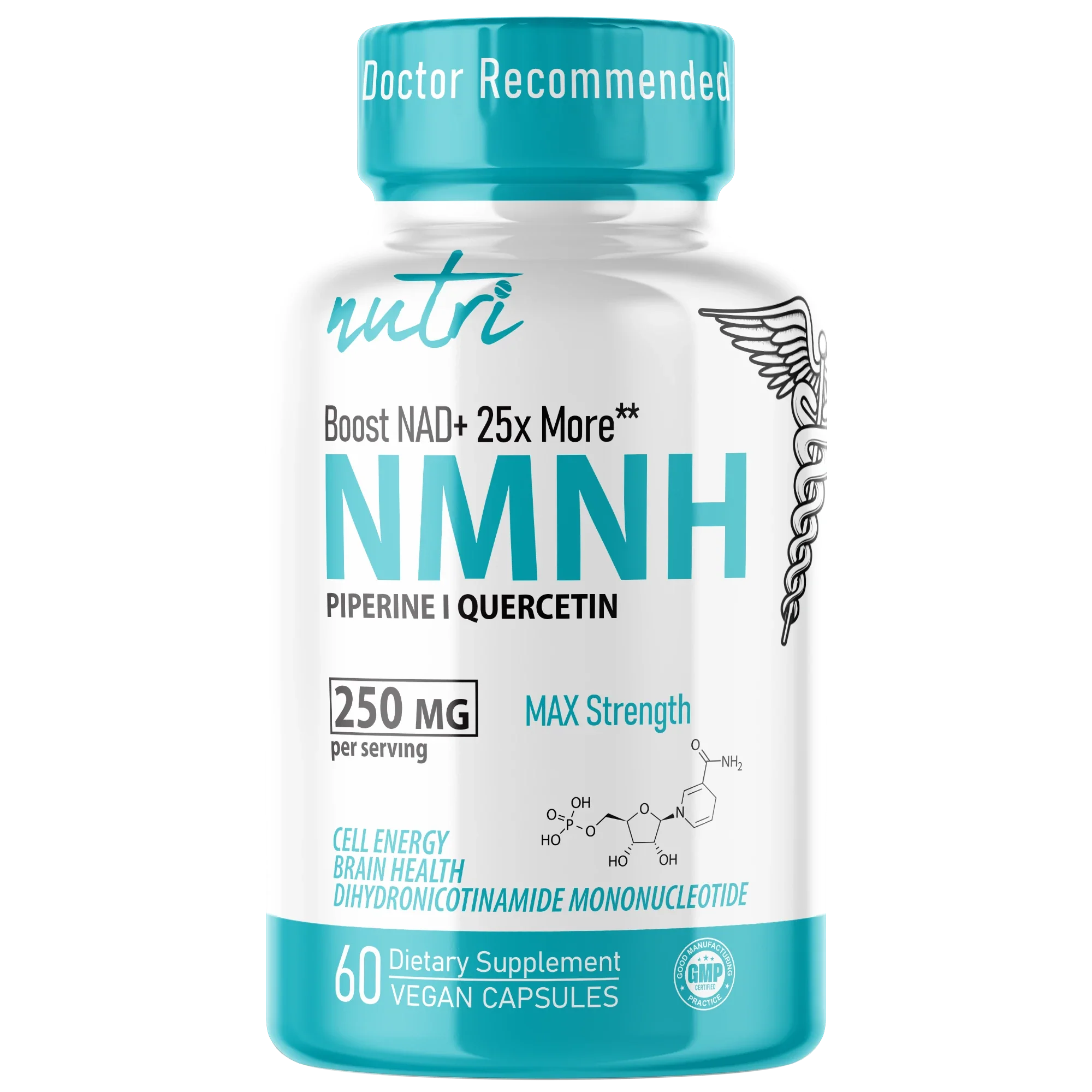 Nutri NMNH 250 mg Max Strength (Dihydronicotinamide Mononucleotide) – 60 Count - front label