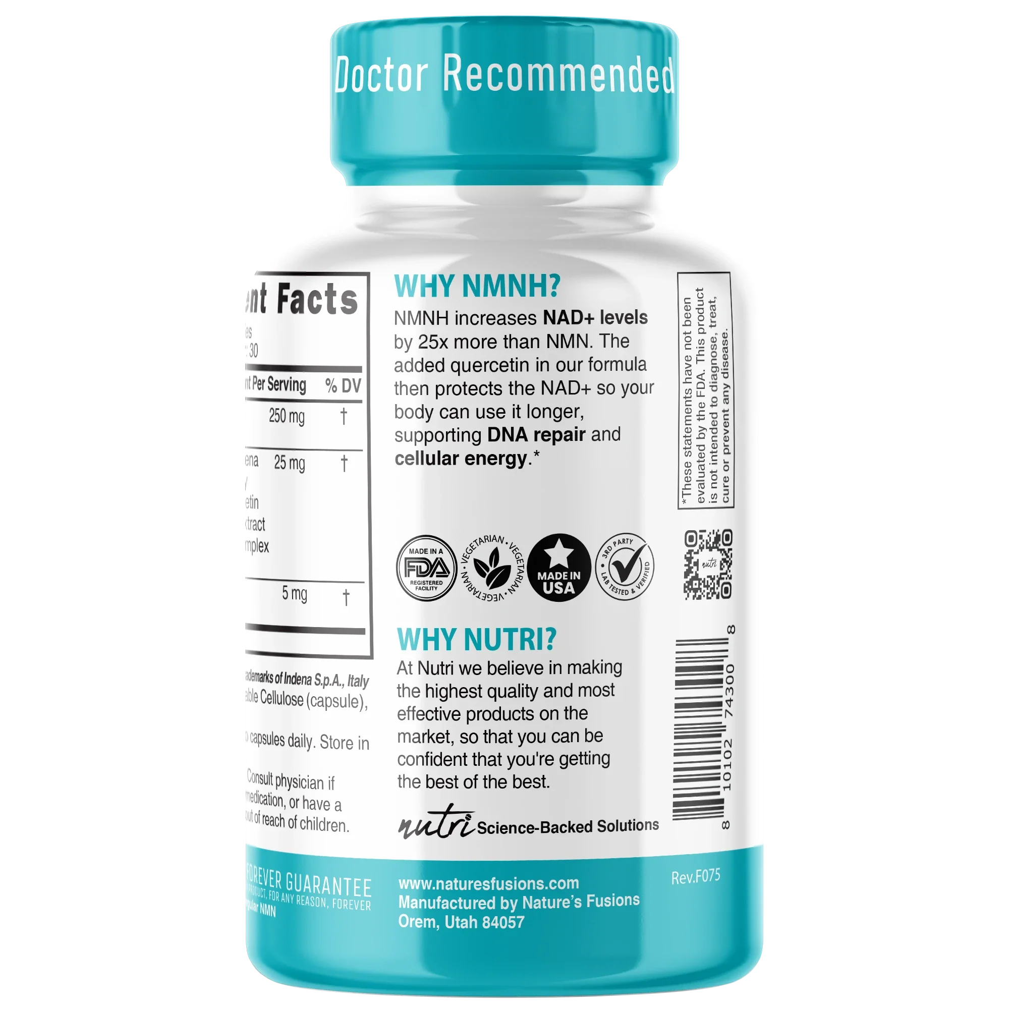 Nutri NMNH 250 mg Max Strength (Dihydronicotinamide Mononucleotide) – 60 Count - side view