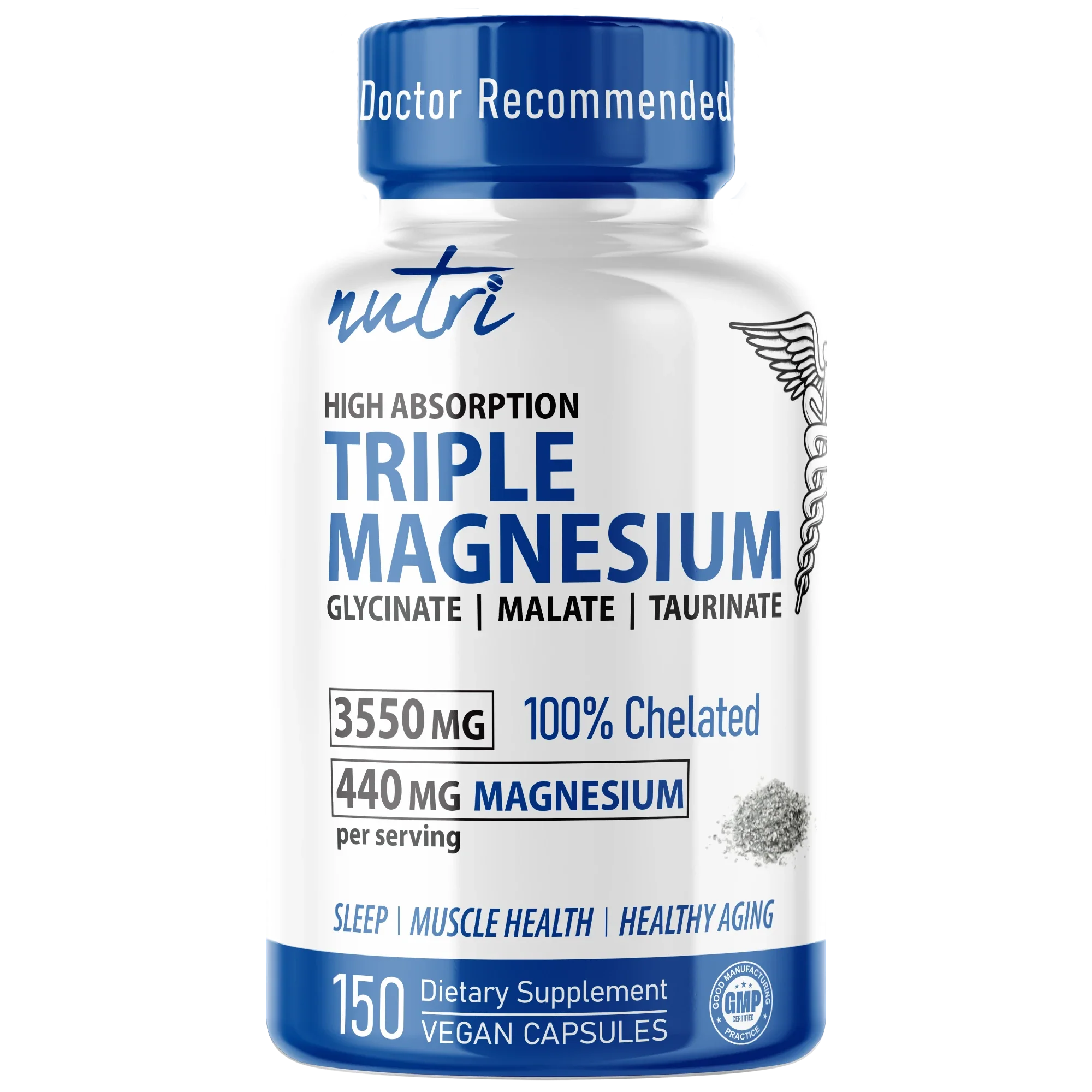 Nutri Triple Magnesium (Glycinate, Malate, Taurinate) 440 mg – 150 Count - front label