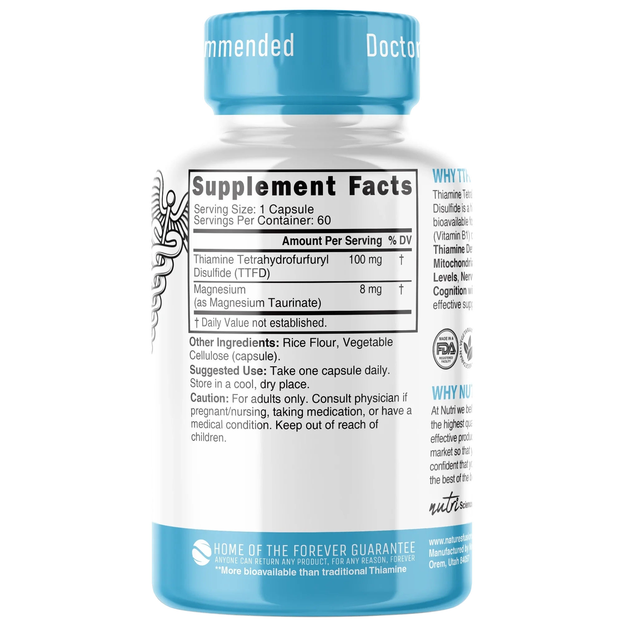 Nutri TTFD Thiamine B1 100 mg – 60 Count - back label