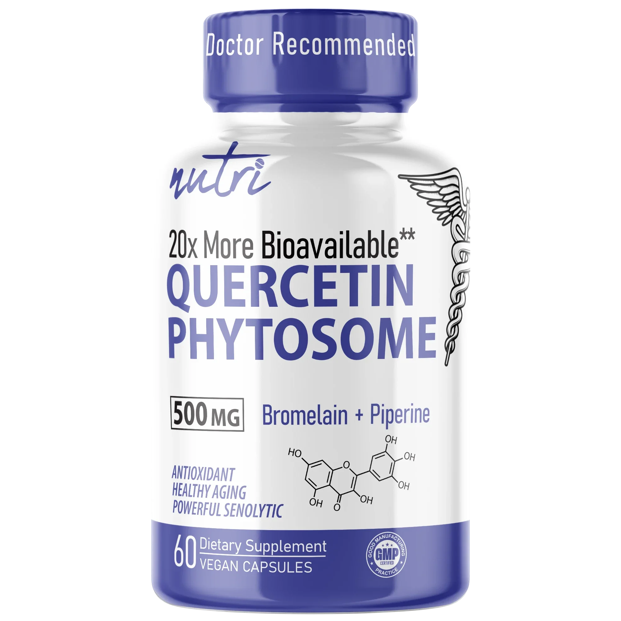 Nutri Quercetin+ (Quercetin Phytosome + Bromelain with Piperine) 500 mg – 60 Count - front label