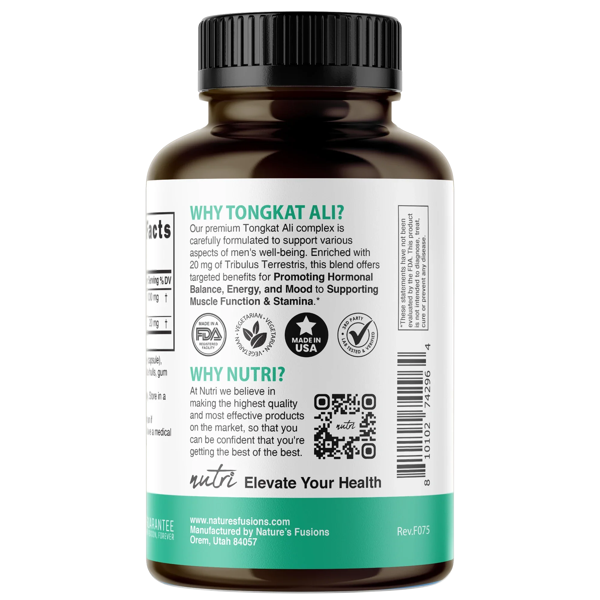Nutri Tongkat Ali 1020 mg Extra Strength – 120 Count - side view