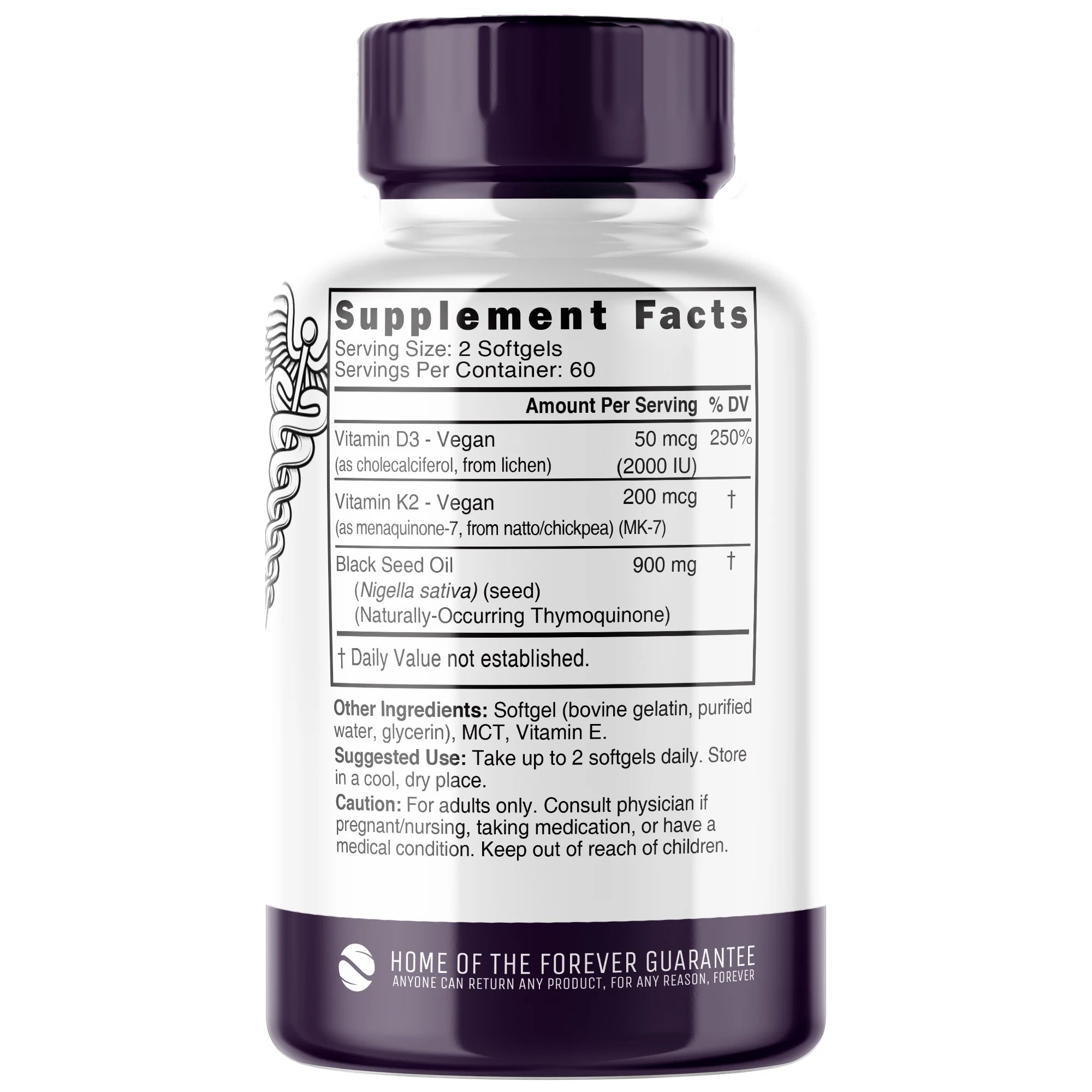 Nutri D3 & K2 Black Seed Oil 1000 mg back label